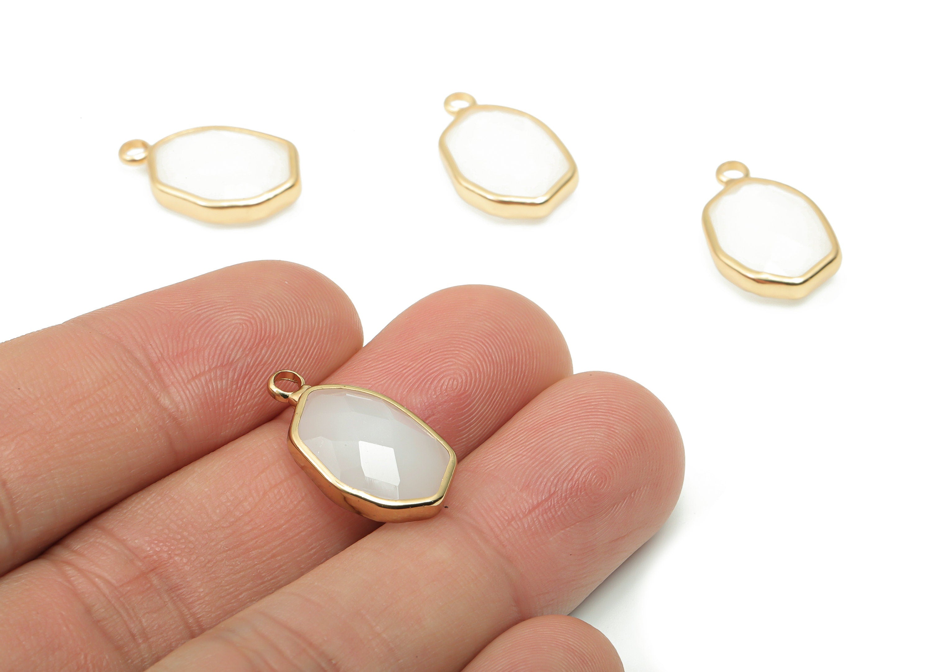 Glass Geometry Loop Earring Charms - Brass Irregular Frame Pendant - Gold Tone Plated Brass - Faceted Glass - 20x11.96x6.34mm - GS1090 - DOMEDBAZAAR