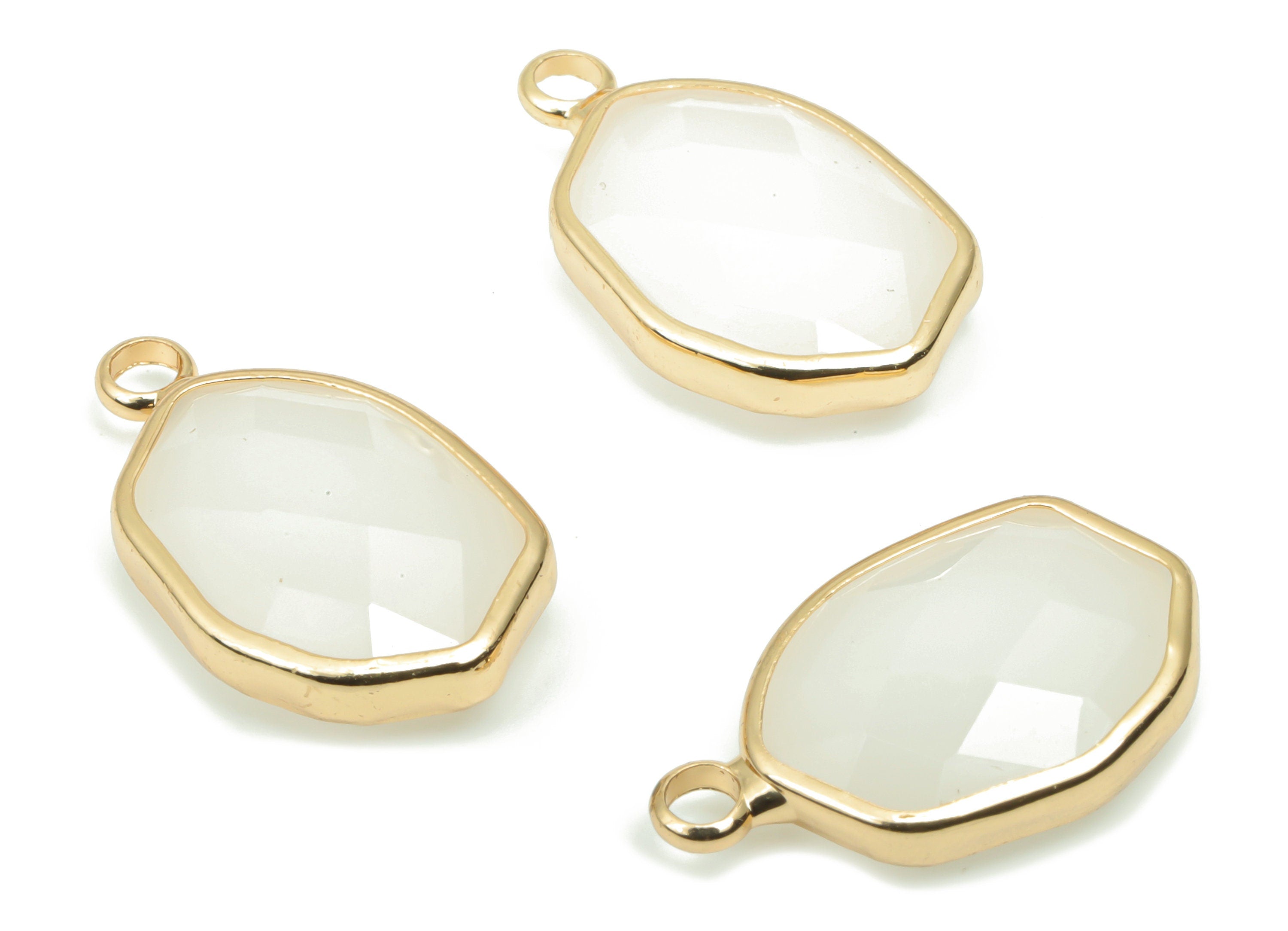 Glass Geometry Loop Earring Charms - Brass Irregular Frame Pendant - Gold Tone Plated Brass - Faceted Glass - 20x11.96x6.34mm - GS1090 - DOMEDBAZAAR