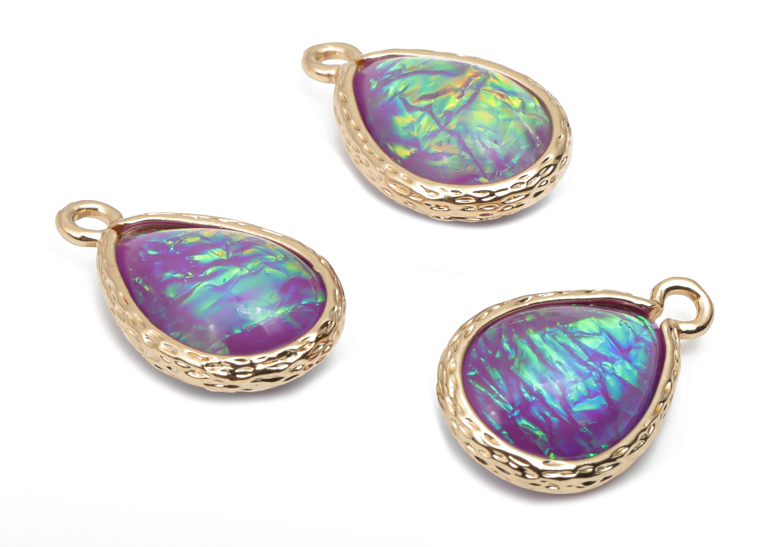 Resin Rainbow Drop Earring Charms - Brass Teardrop Pendant - Gold Tone Plated Brass - Jewelry Making Supplies - 18.42x12.02x7.3mm - RC1211B - DOMEDBAZAAR