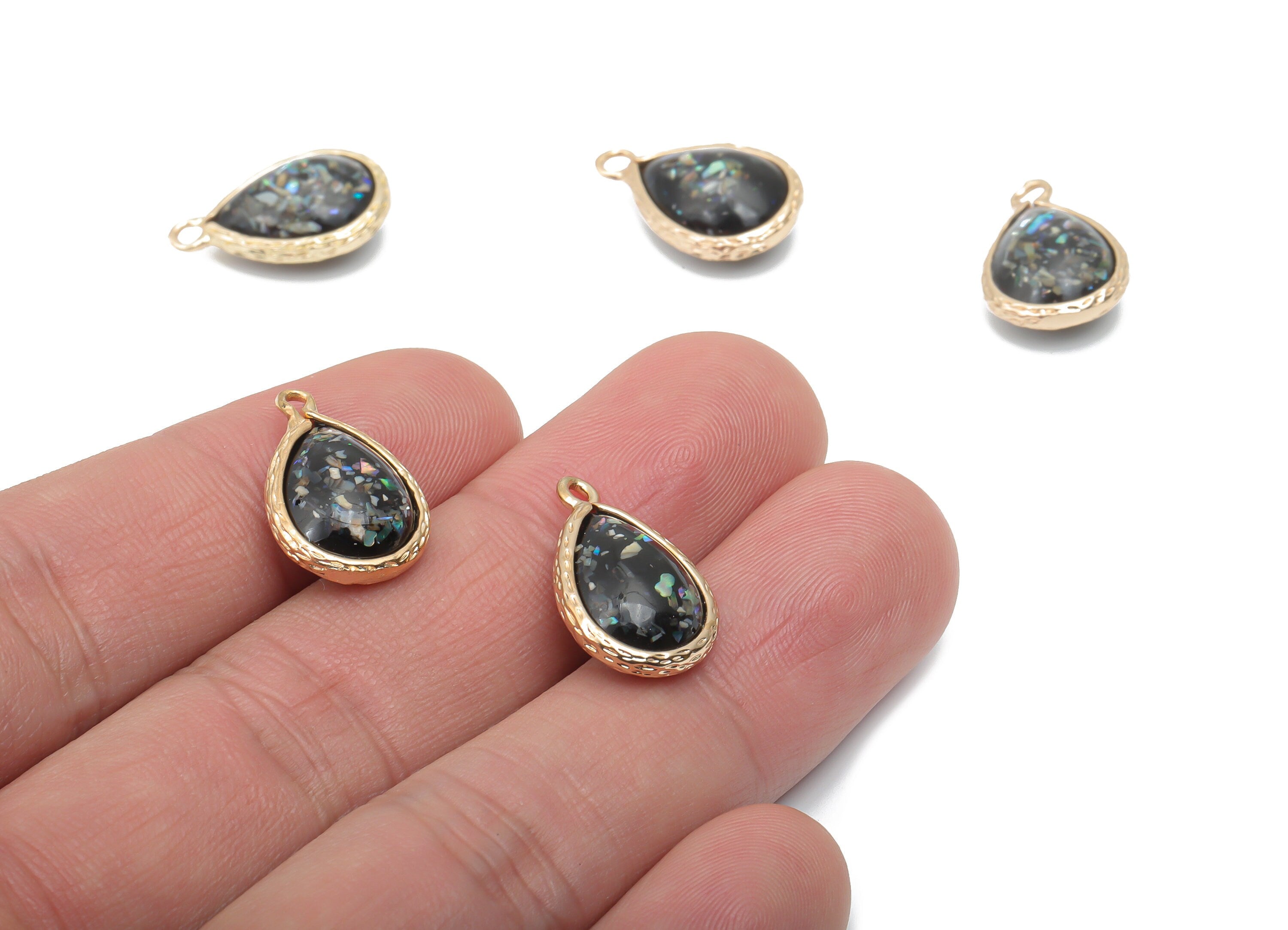 Resin Drop Earring Charms - Brass Teardrop Pendant - Gold Tone Plated Brass - Jewelry Making Supplies - 18.42x12.02x7.28mm - RC1211A - DOMEDBAZAAR
