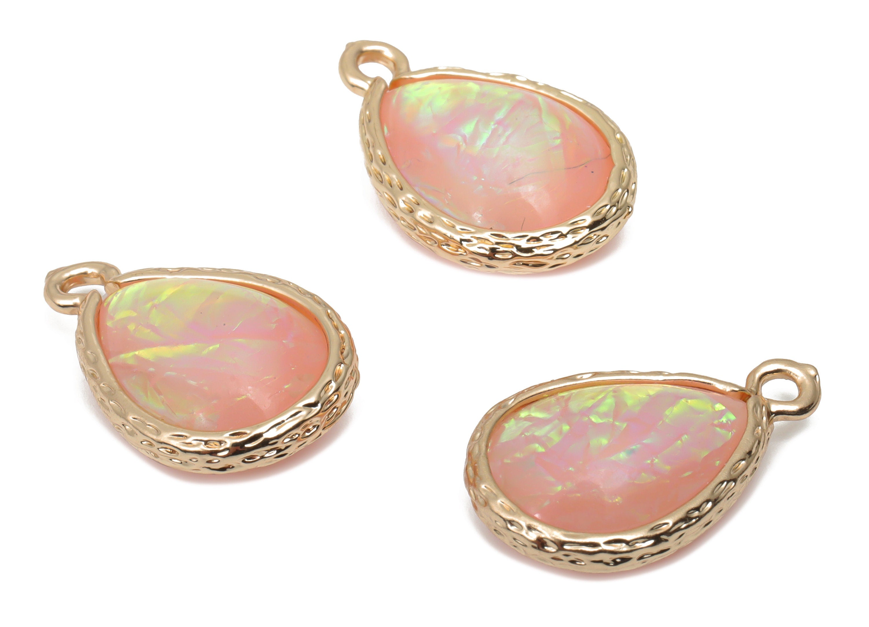 Resin Rainbow Drop Earring Charms - Brass Teardrop Pendant - Gold Tone Plated Brass - Jewelry Making Supplies - 18.42x12.02x7.3mm - RC1211D - DOMEDBAZAAR