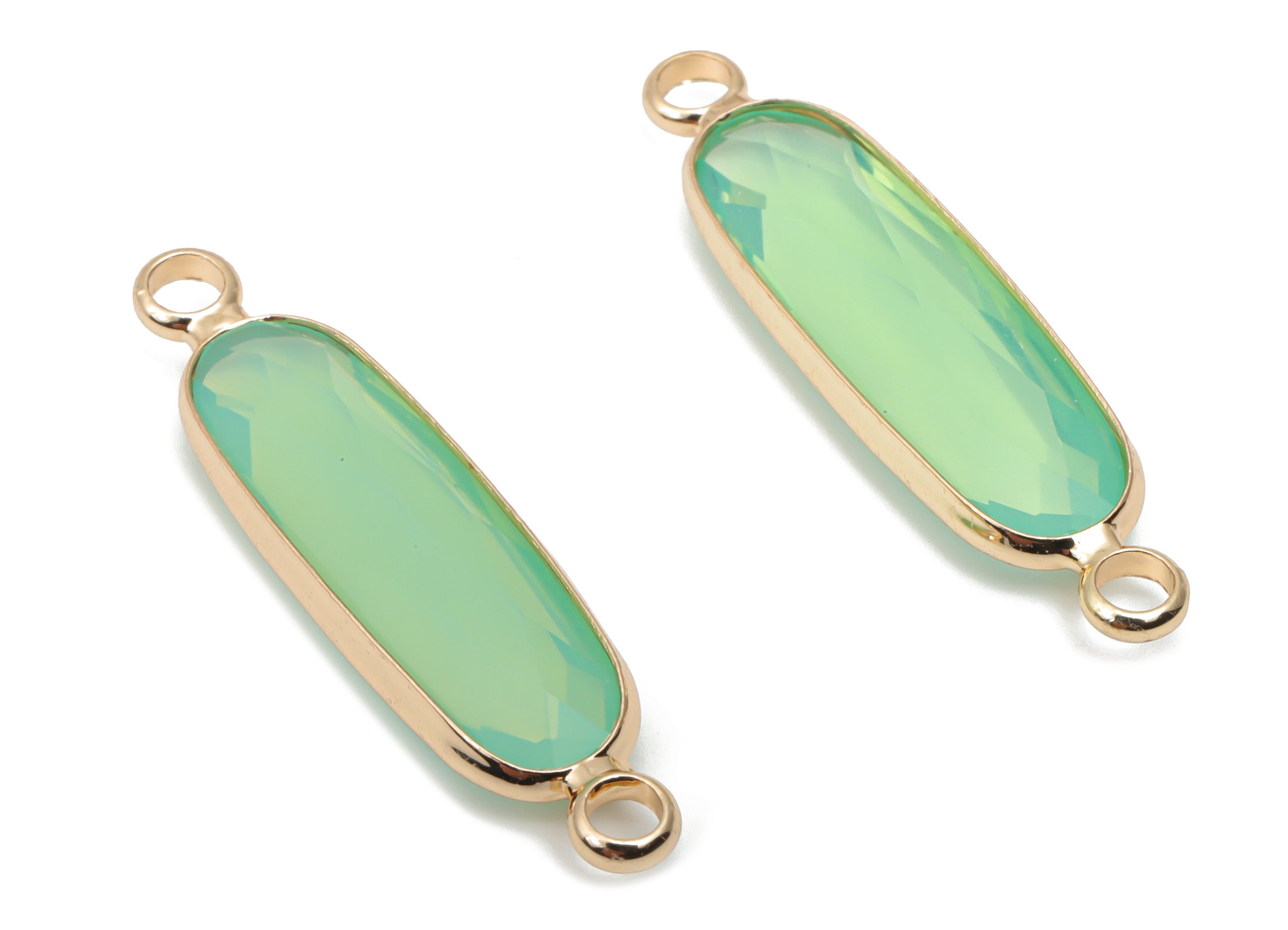 Glass Oval Connector - Brass Oval Frame Charms - Bracelet Connector - Gold Tone Plated Brass - Faceted Glass - 28.93x7.47x3.76mm - GS1118A - DOMEDBAZAAR