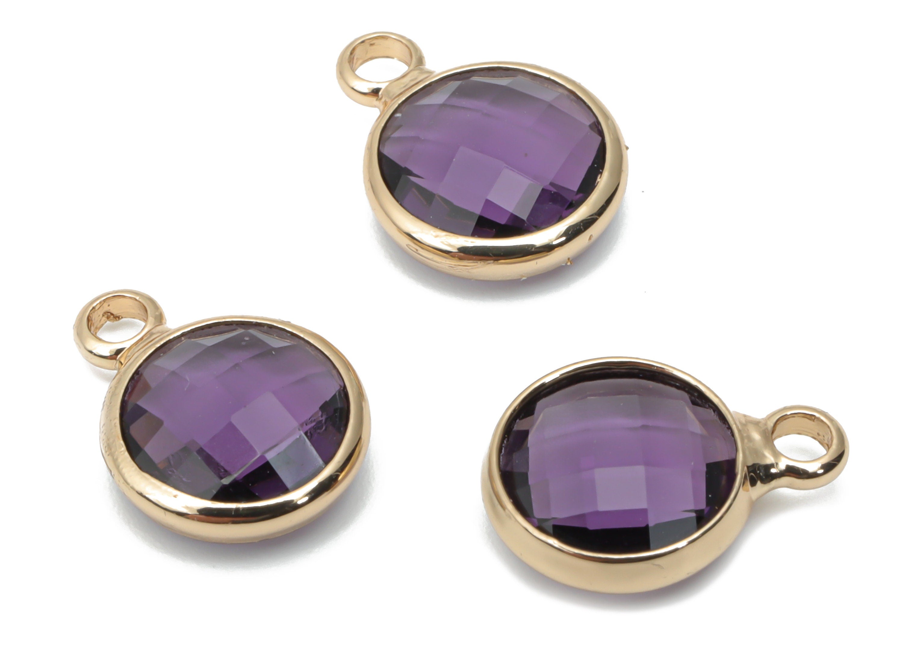 Glass Round Earring Charms With Loop - Brass Circle Frame Pendant - Gold Tone Plated Brass - Faceted Glass - 11.59x8.72x3.75mm - GS1120G - DOMEDBAZAAR