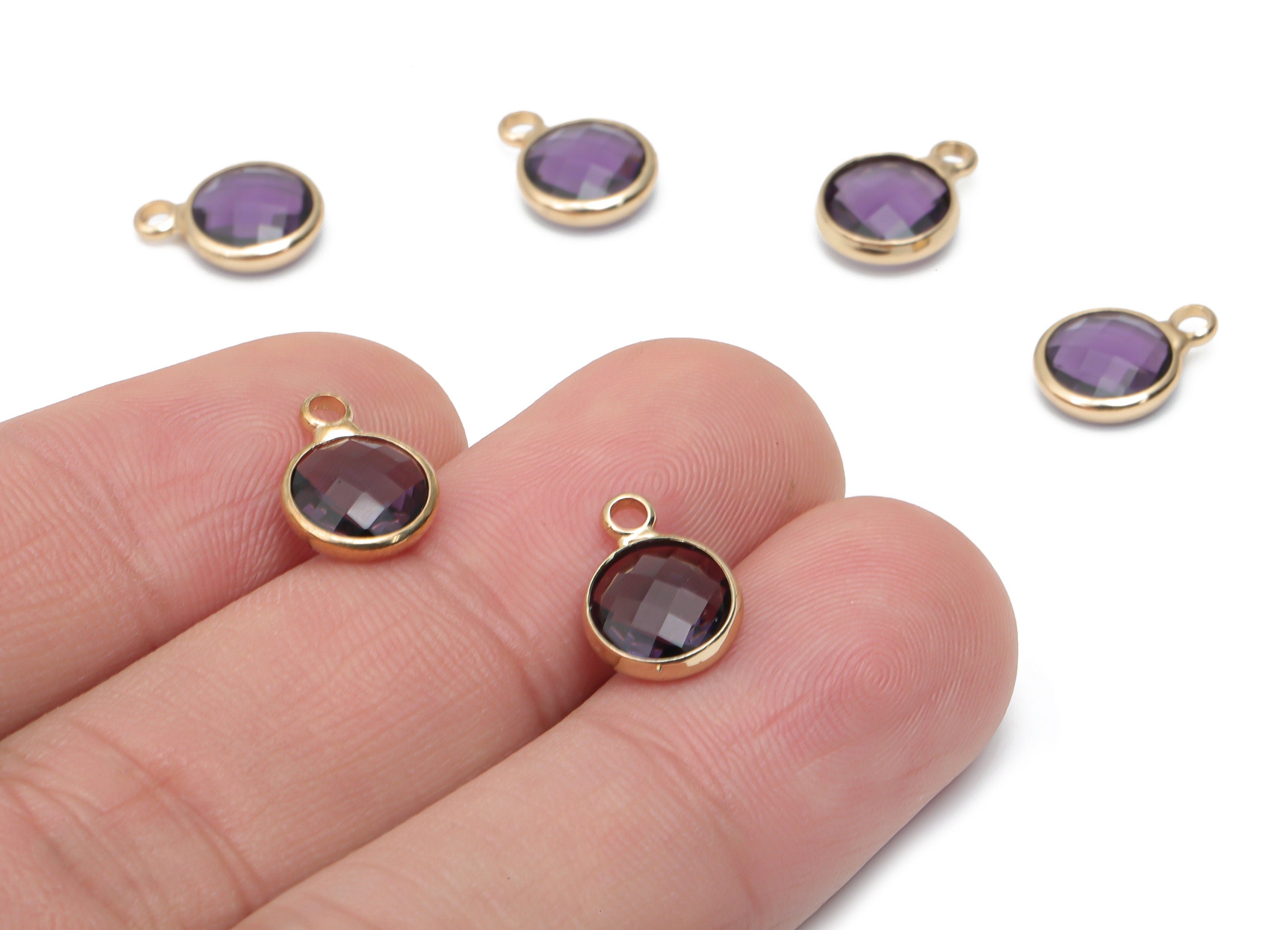 Glass Round Earring Charms With Loop - Brass Circle Frame Pendant - Gold Tone Plated Brass - Faceted Glass - 11.59x8.72x3.75mm - GS1120G - DOMEDBAZAAR