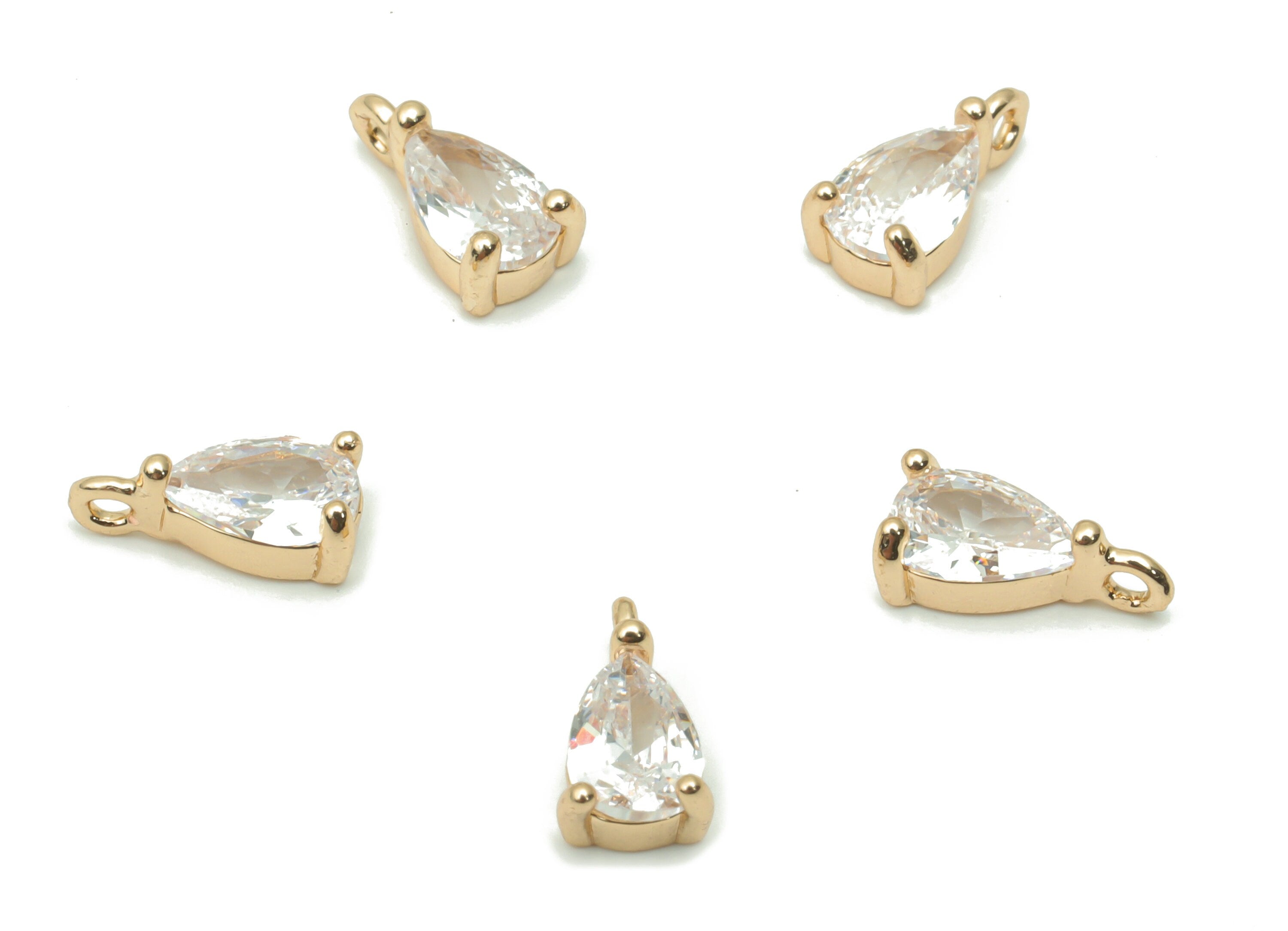 Glass Mini Drop Earring Charms With Loop - Brass Teardrop Frame Pendant - Gold Tone Plated Brass - Faceted Glass - 8.53x4.59x3.2mm - GS1092B - DOMEDBAZAAR