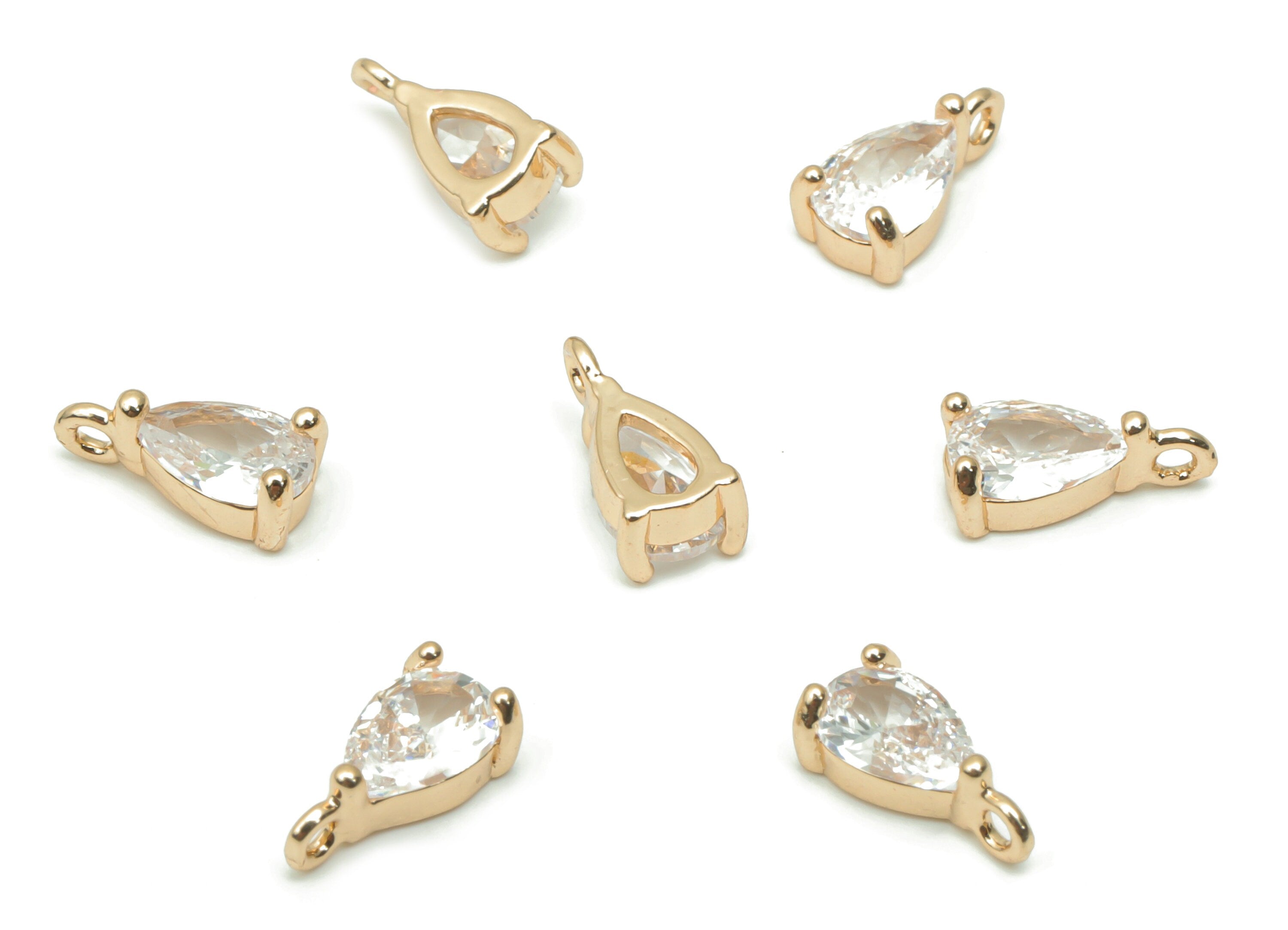 Glass Mini Drop Earring Charms With Loop - Brass Teardrop Frame Pendant - Gold Tone Plated Brass - Faceted Glass - 8.53x4.59x3.2mm - GS1092B - DOMEDBAZAAR