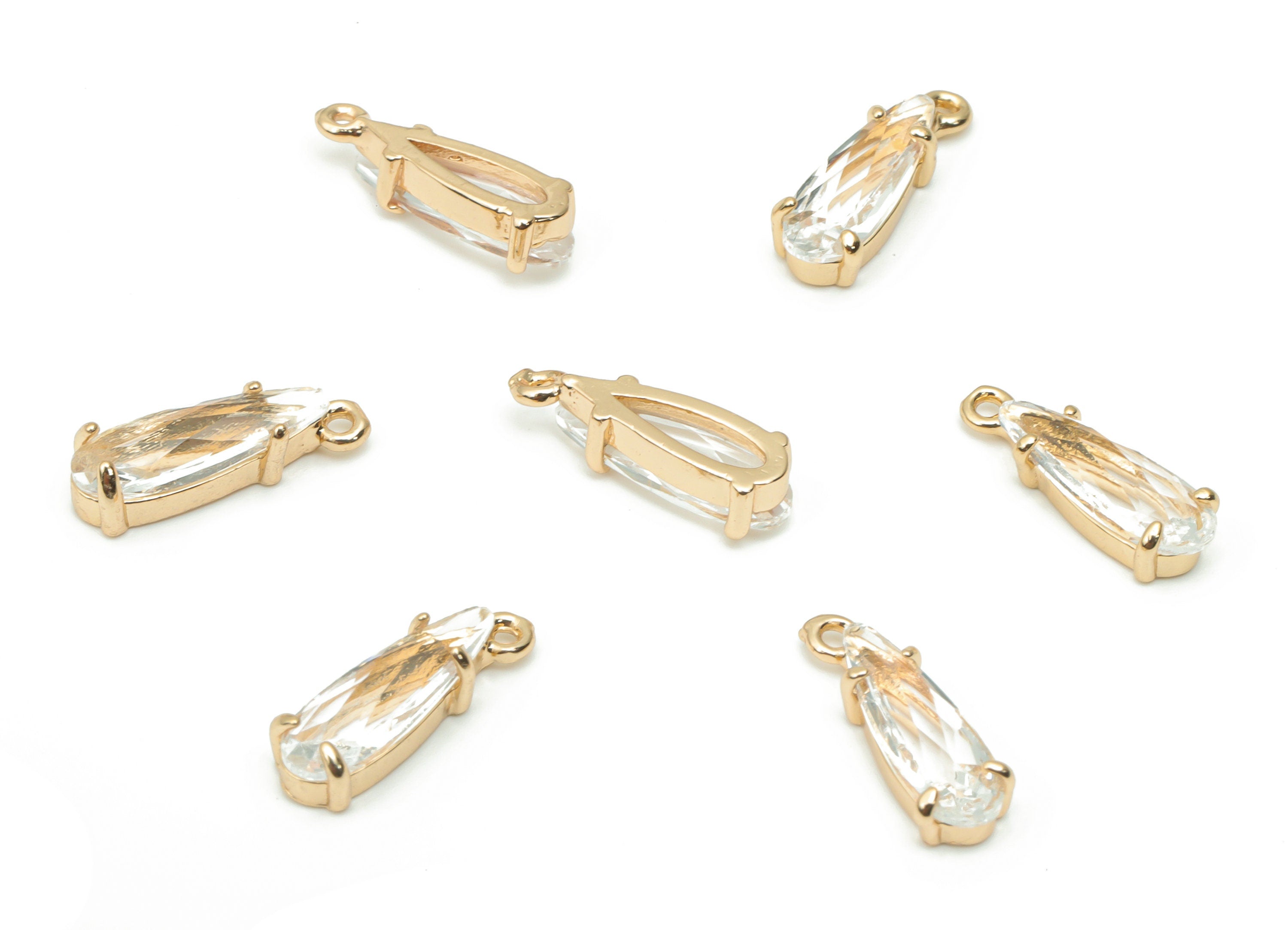 Glass Oval Earring Charms - Brass Oval Frame Pendant - Gold Tone Plated Brass - Faceted Glass - Jewelry Supplies - 14.04x4.72x3.6mm - GS1086 - DOMEDBAZAAR