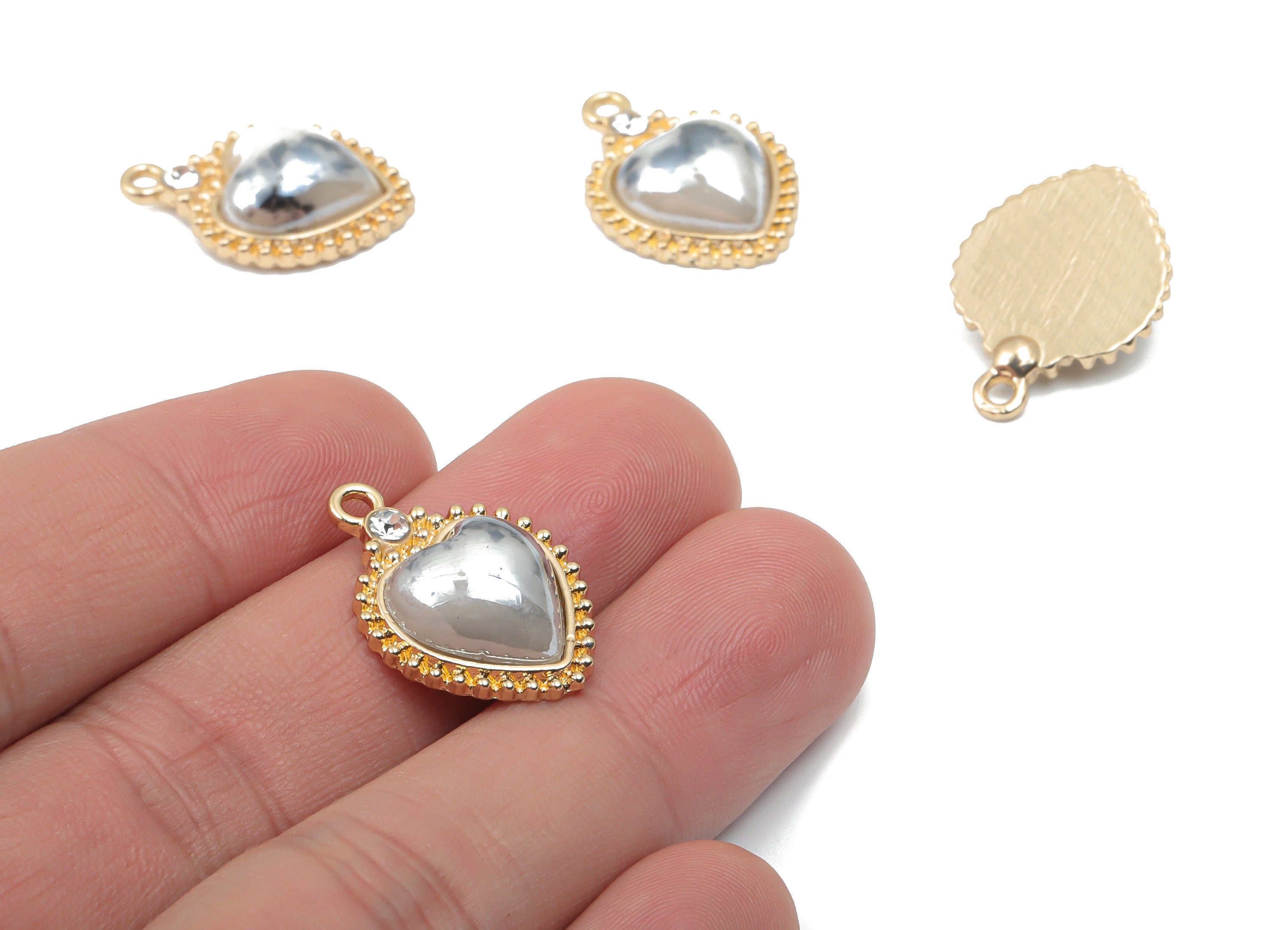 Ceramics Glass Heart Loop Earring Charms - Alloy Heart Pendant - KC Gold Tone Plated Brass – Jewelry Supplies - 22.86x15.56x5.48mm – NS1676B - DOMEDBAZAAR