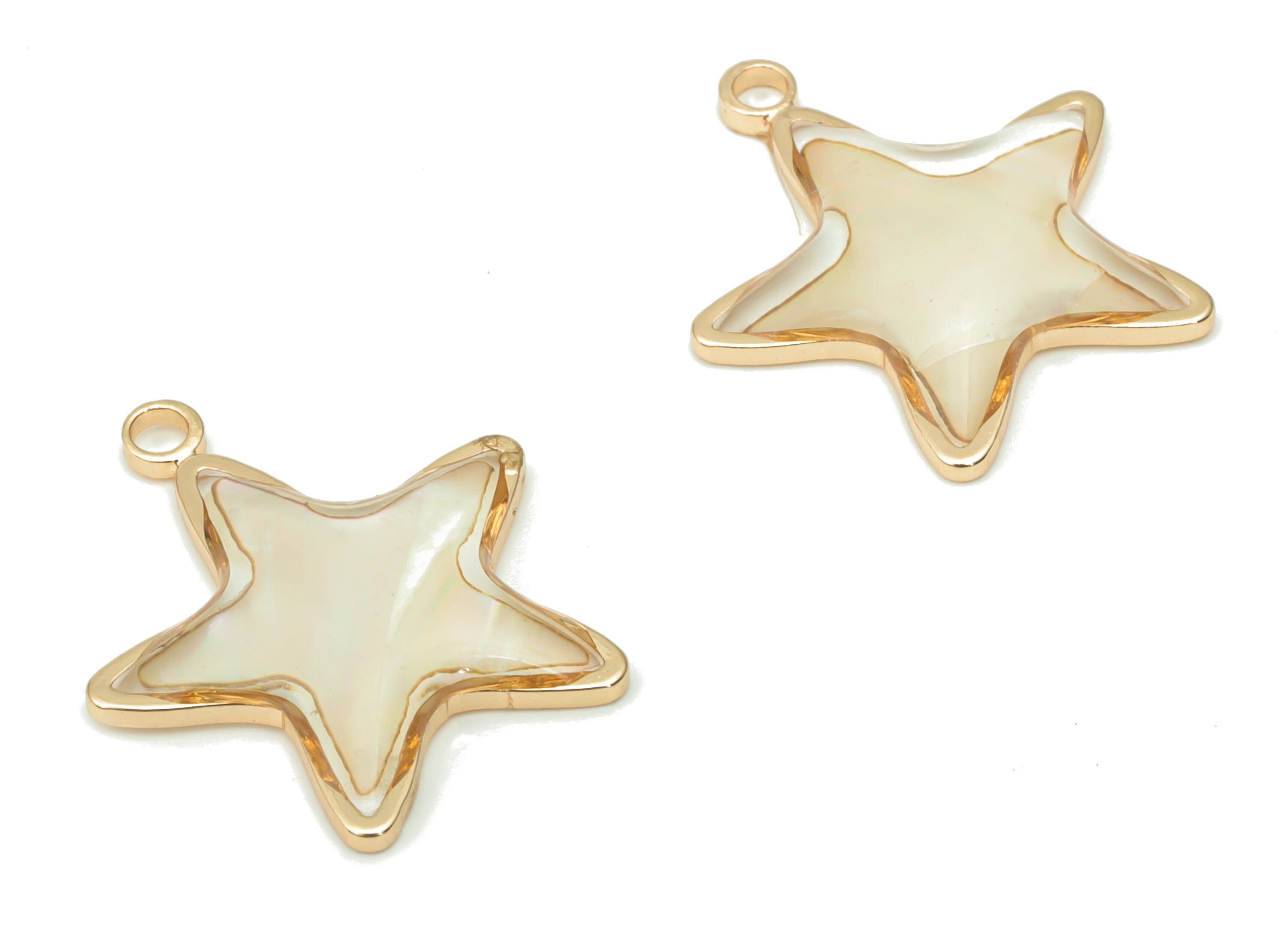 Shell Star Earring Charms - Shell Five-pointed Star Pendant - Gold Tone Plated Brass - Jewelry Supplies - 18.08x16.58x2.48mm - SF1135 - DOMEDBAZAAR