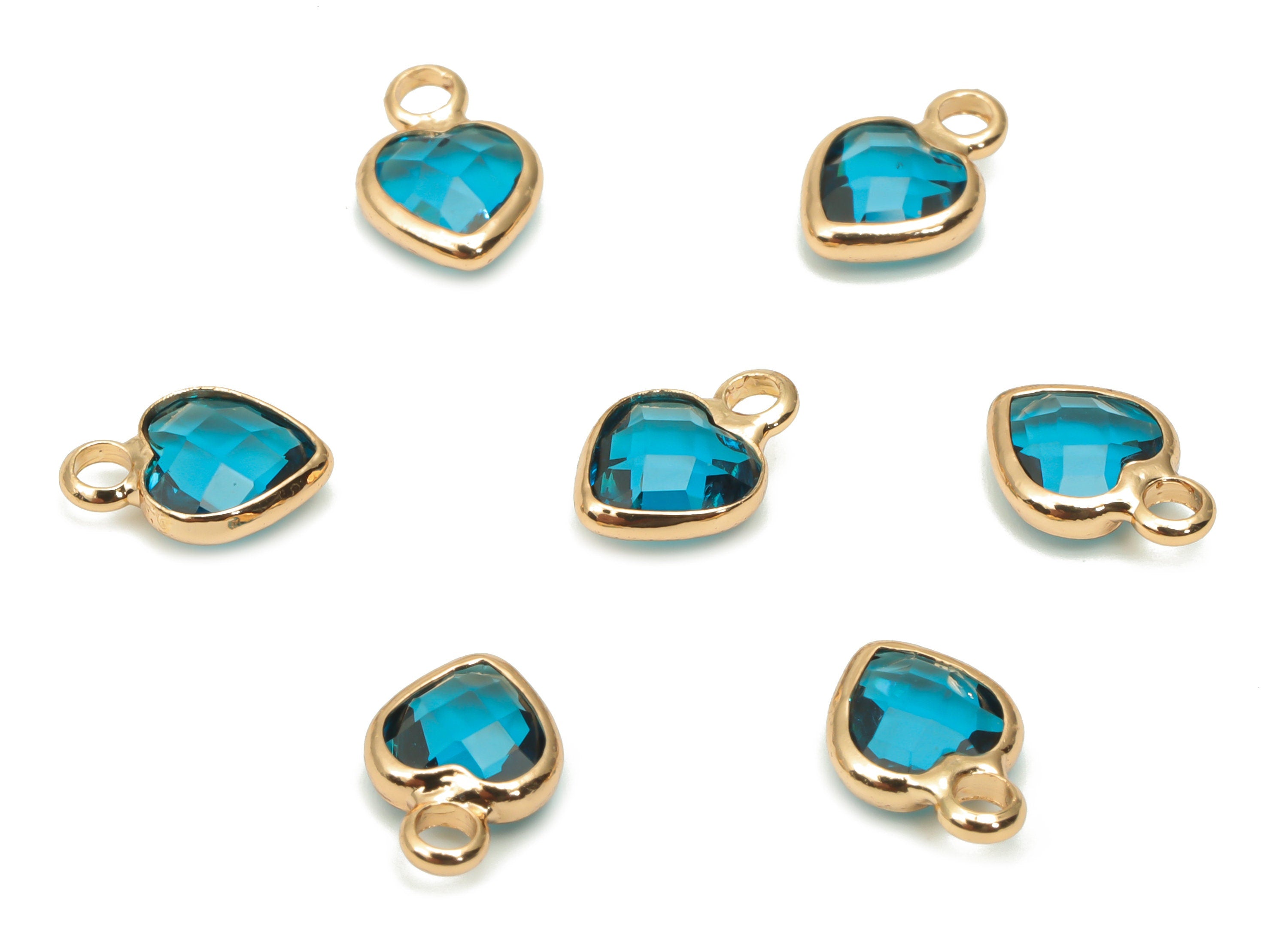 Glass Mini Heart Loop Earring Charms - Brass Mini Heart Frame Pendant - Gold Tone Plated Brass - Faceted Glass - 9.24x6.61x2.98mm - GS1102C - DOMEDBAZAAR