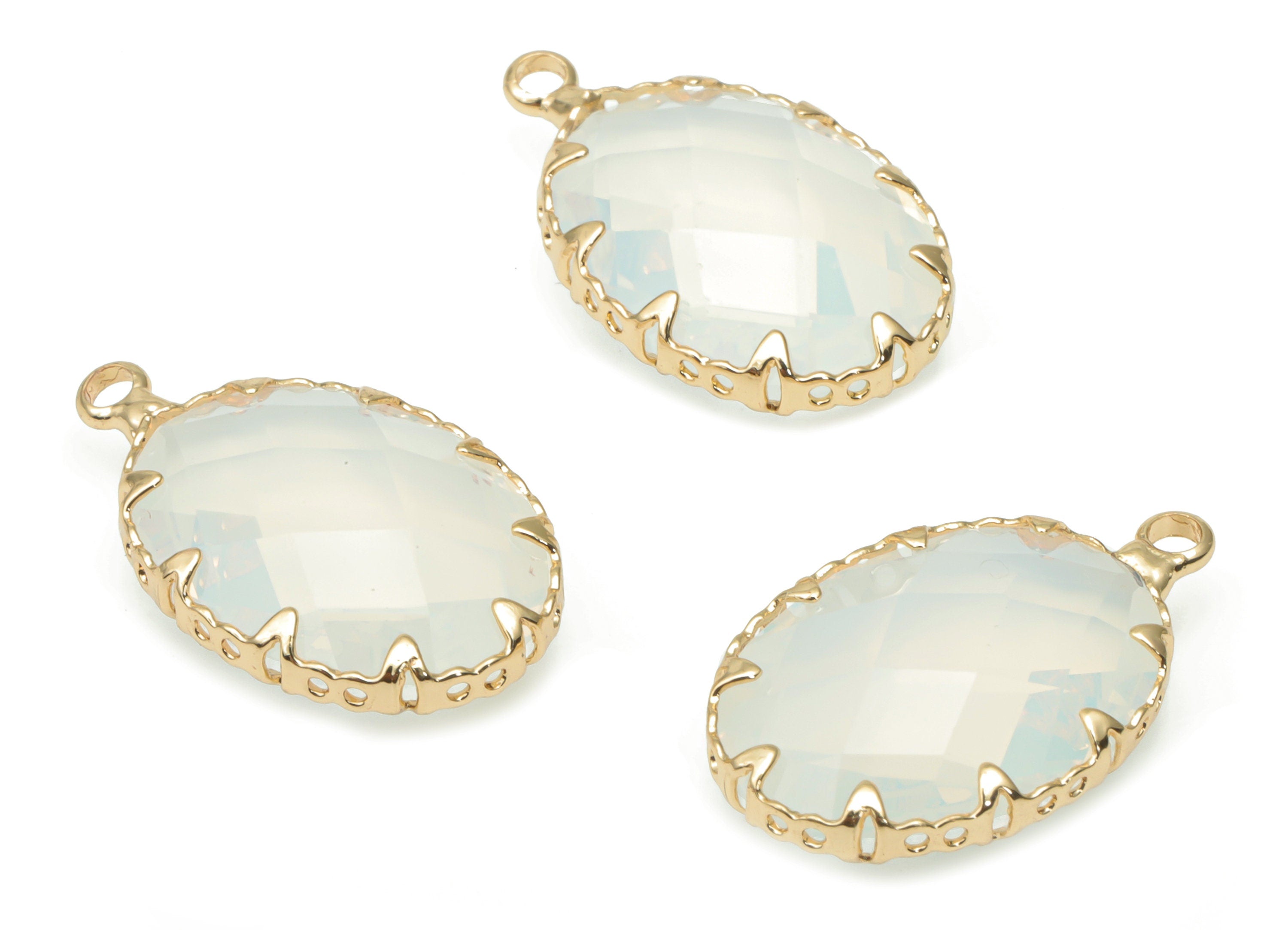 Glass Faceted Oval Earring Charms with Loop - Brass Oval Frame Pendant - Gold Tone Plated Brass - Faceted Glass - 22.5x13.59x6.2mm - GS1115A - DOMEDBAZAAR
