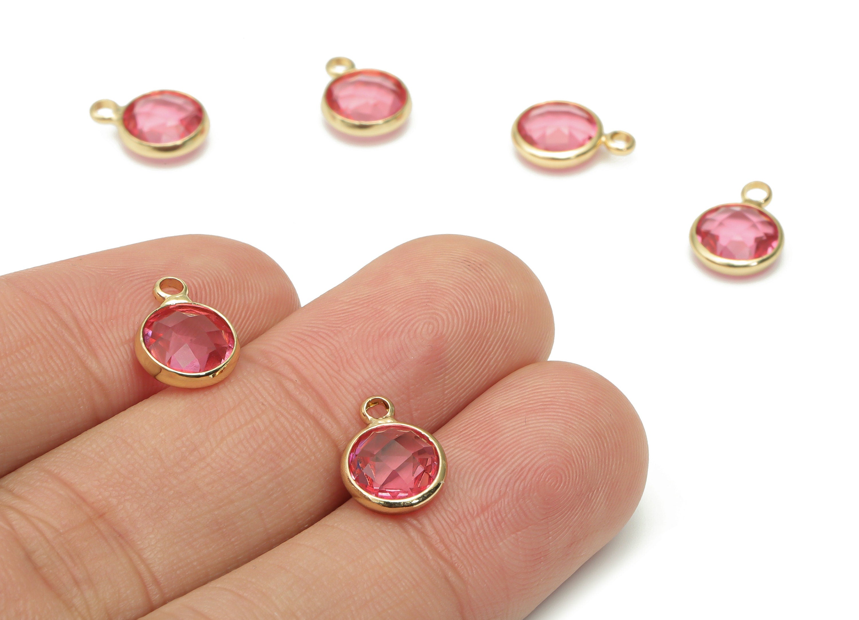 Glass Mini Round Loop Earring Charms - Brass Mini Circle Pendant - Gold Tone Plated Brass - Faceted Glass - 11.7x8.69x3.74mm - GS1107 - DOMEDBAZAAR