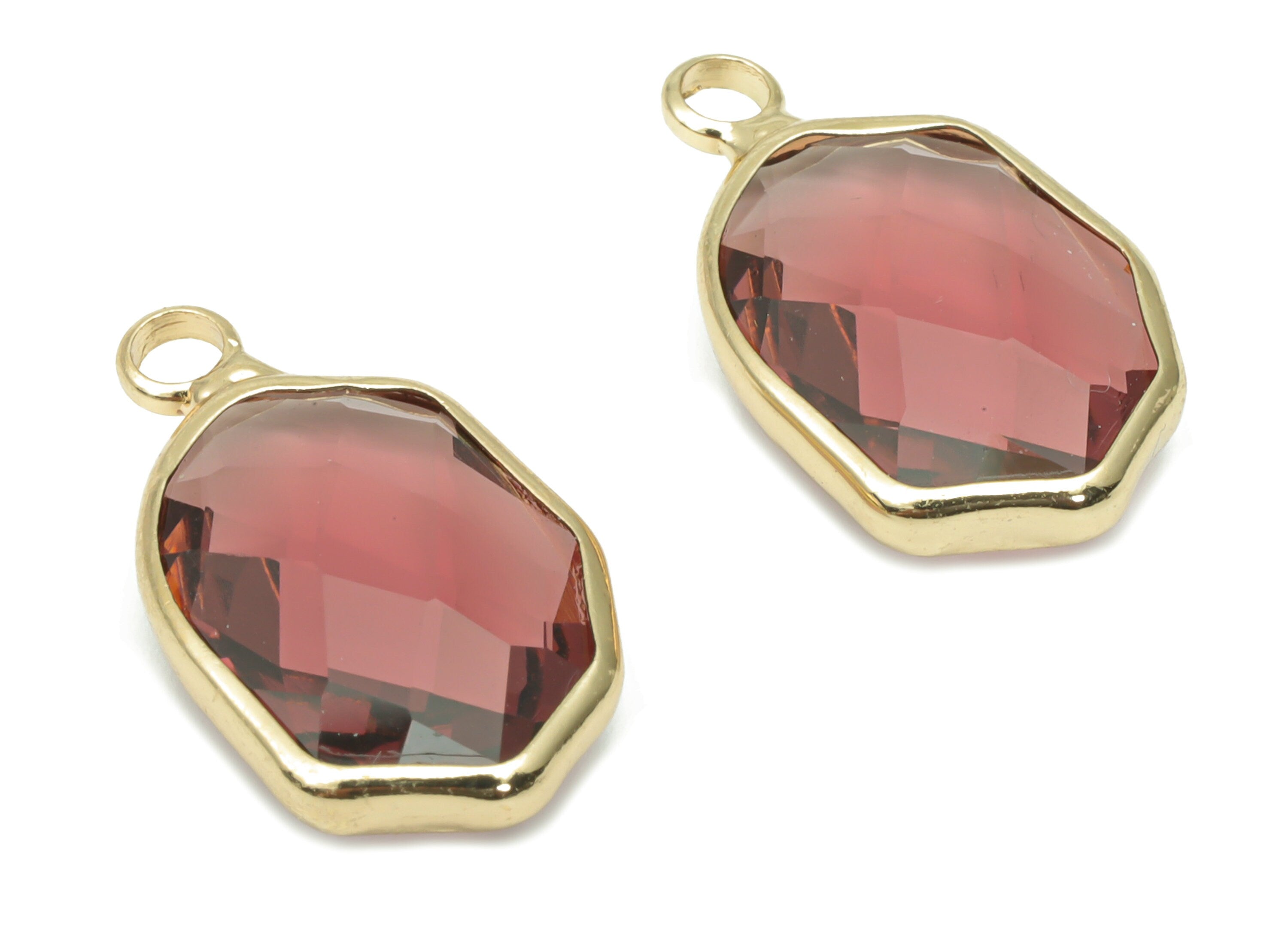 Glass Geometry Loop Earring Charms - Brass Irregular Frame Pendant - Gold Tone Plated Brass - Faceted Glass - 19.86x11.97x5mm - GS1109C - DOMEDBAZAAR