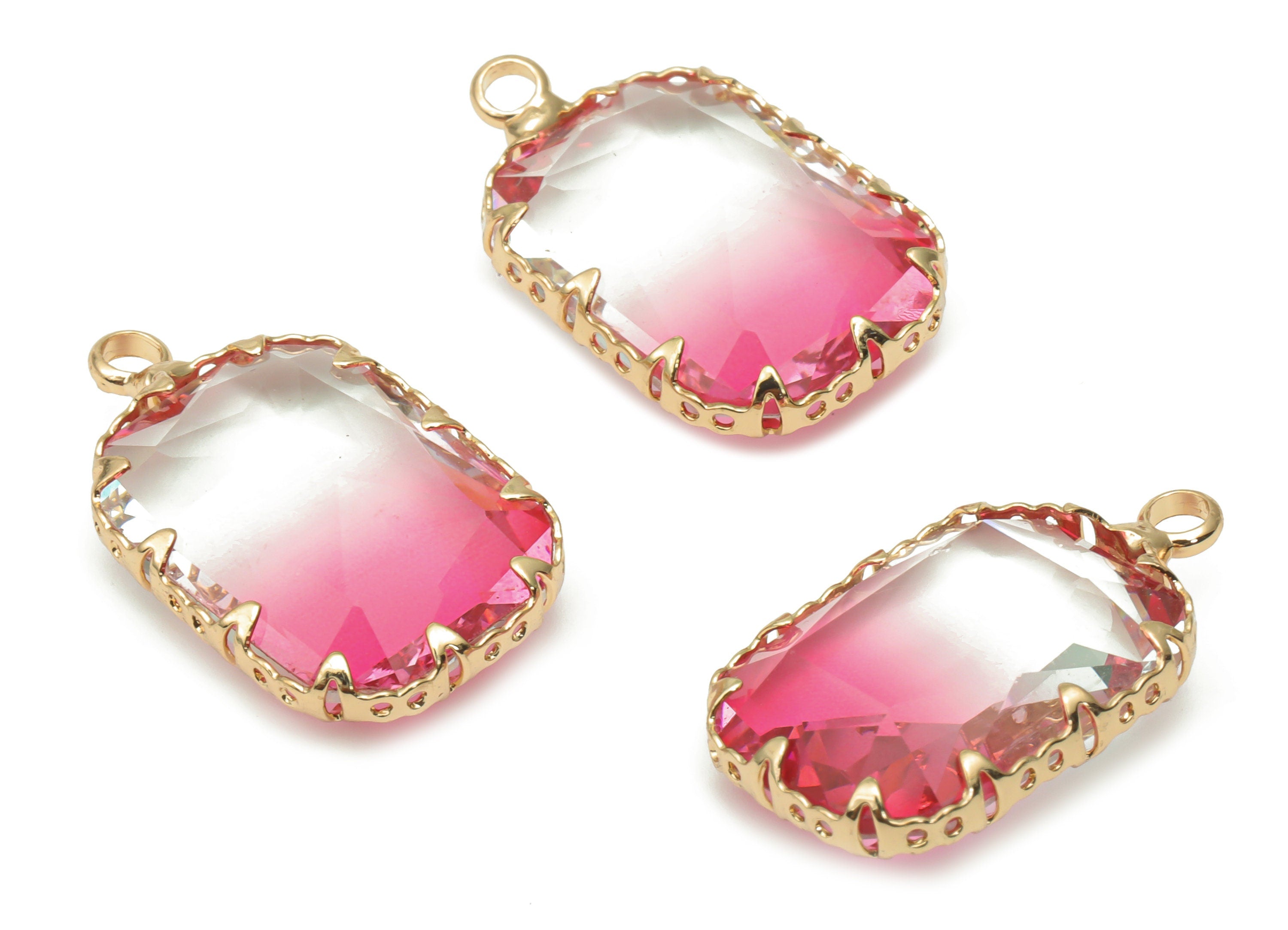 Glass Faceted Rectangle Charms With Loop - Brass Rectangle Frame Pendant - Gold Tone Plated Brass - Faceted Glass - 23.2x14.4x6.2mm- GS1114C - DOMEDBAZAAR