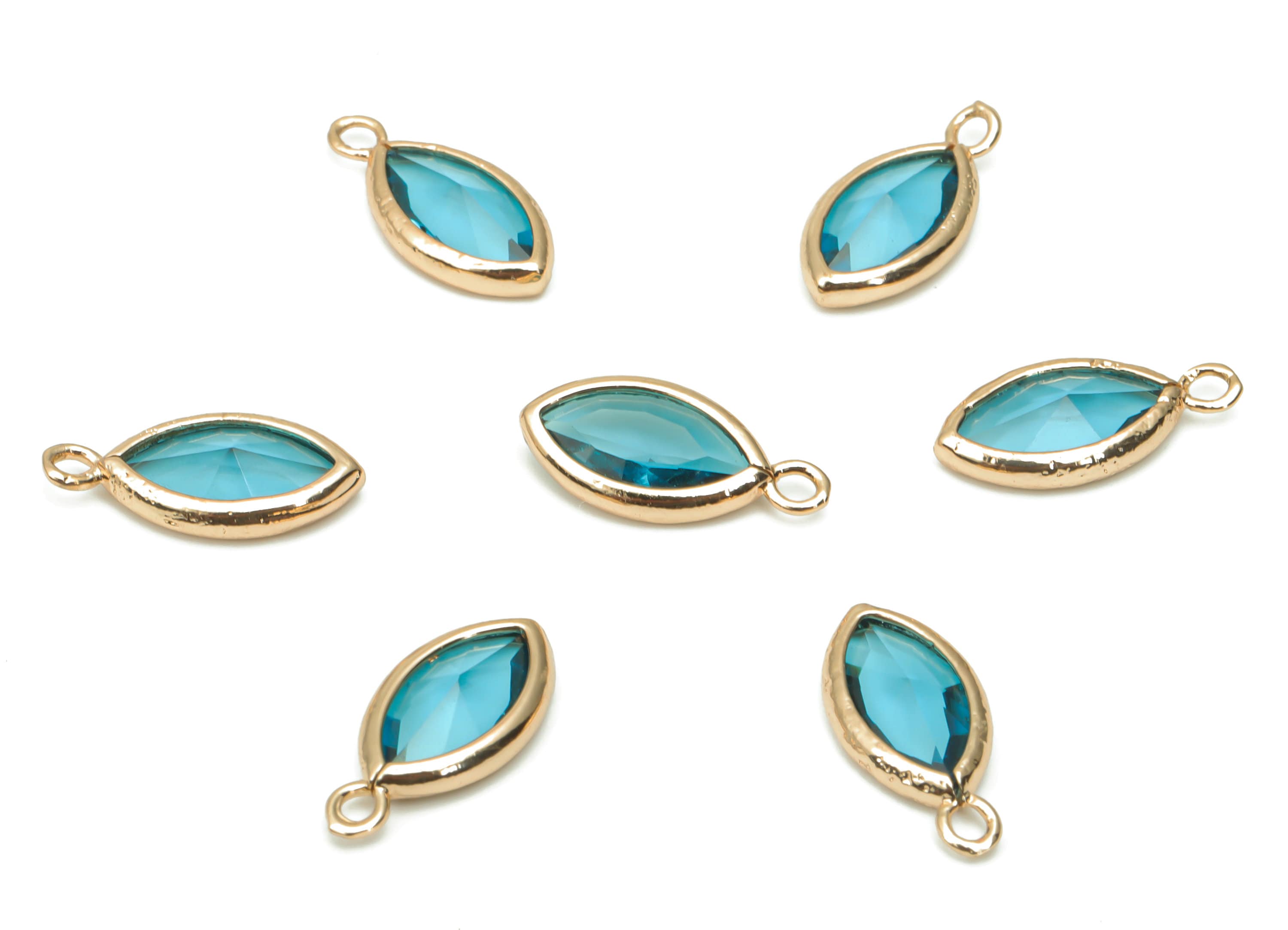 Glass Marquise Loop Earring Charms - Brass Oval Frame Pendant - Gold Tone Plated Brass - Faceted Glass - 15.4x8.47x4.24mm - GS1100A - DOMEDBAZAAR