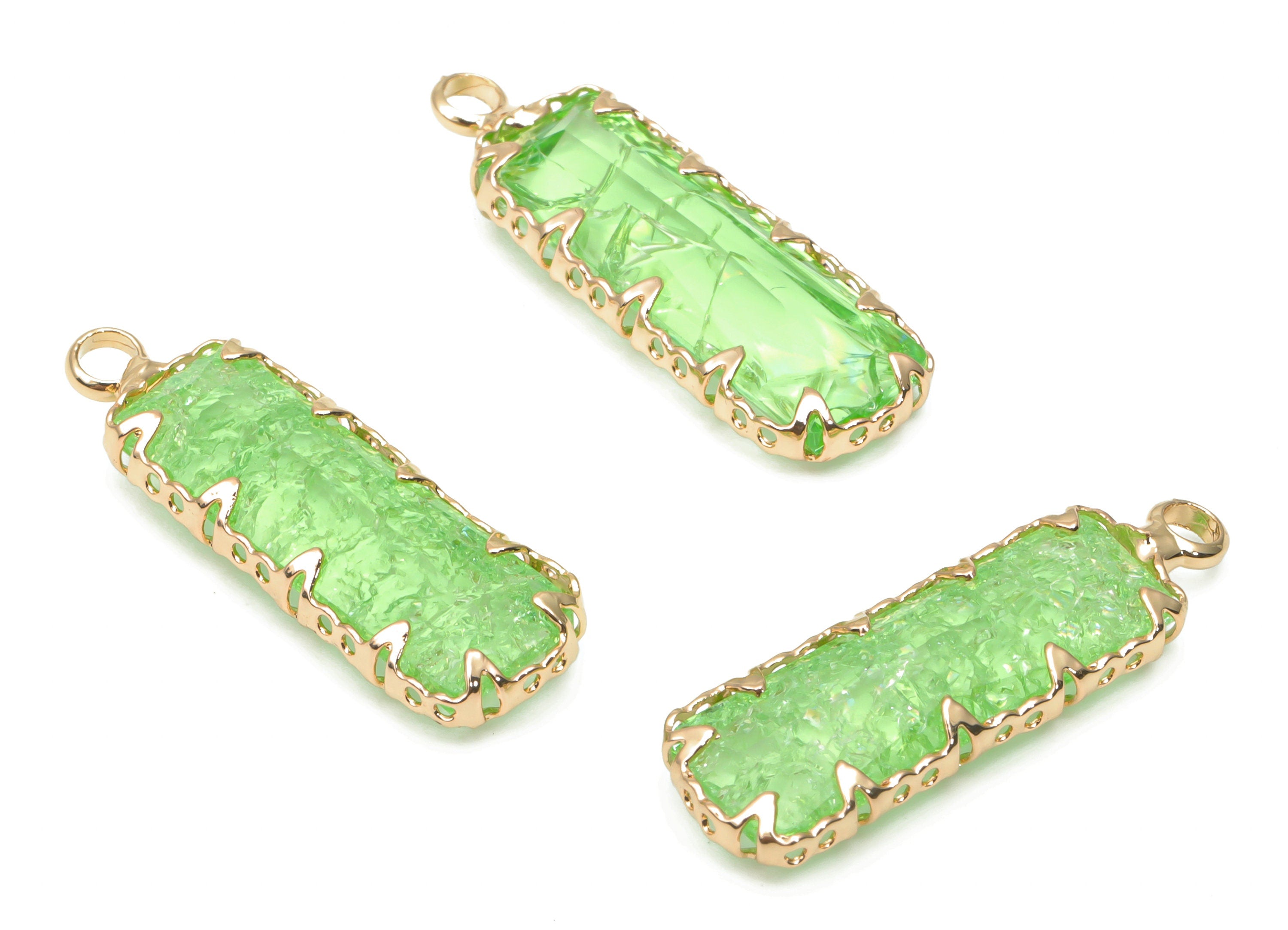 Glass Rectangle Earring Charms with Loop - Brass Rectangle Frame Pendant - Gold Tone Plated Brass - Faceted Glass - 26.3x8.2x4.4mm - GS1113B - DOMEDBAZAAR