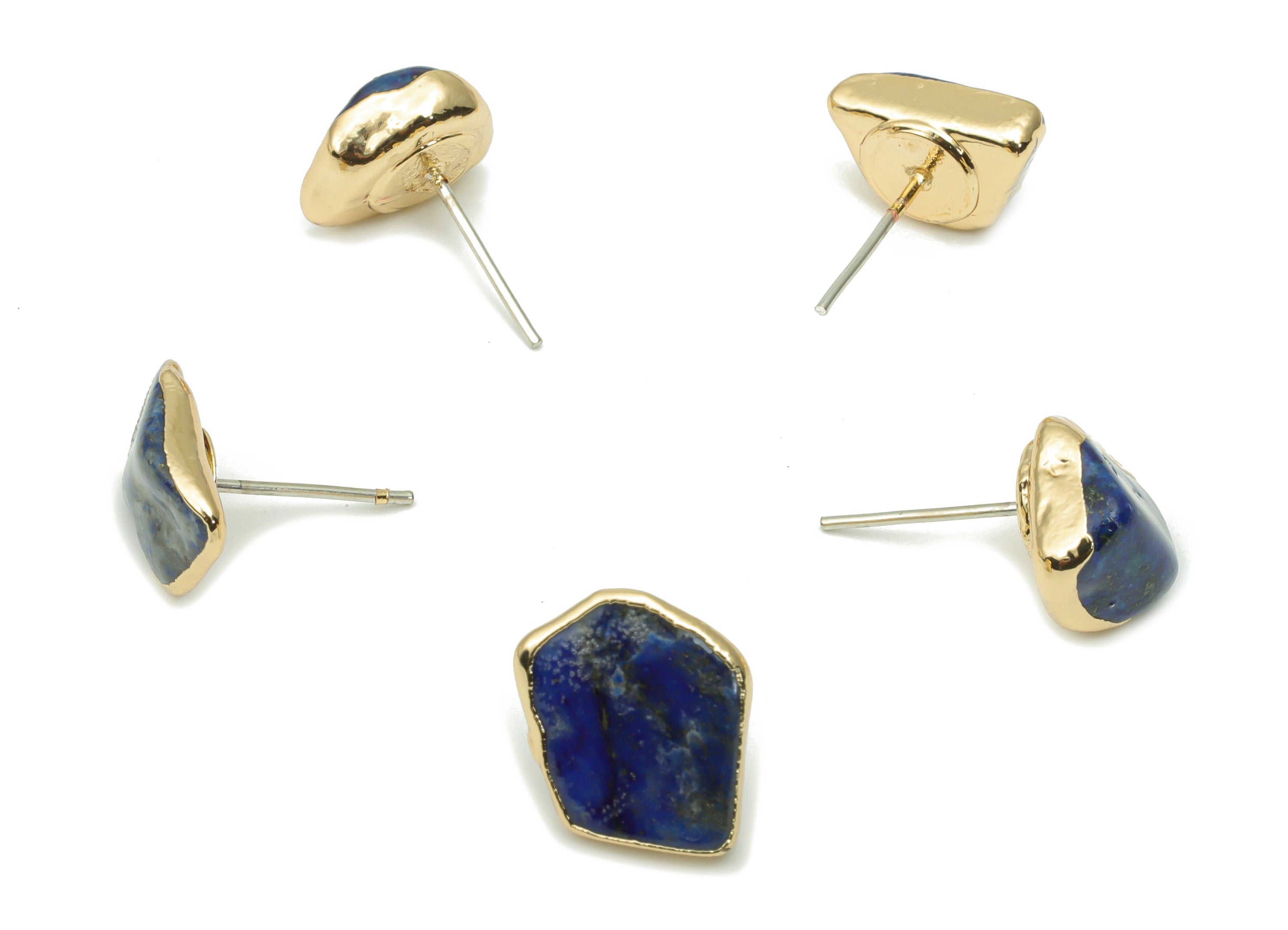 Lapis Lazuli Earring Stud - Brass Stone Earring Post - Gold Tone Plated Stone – Stainless Steel Stud - 13.4x9.18x4.37mm – NS1703D - DOMEDBAZAAR
