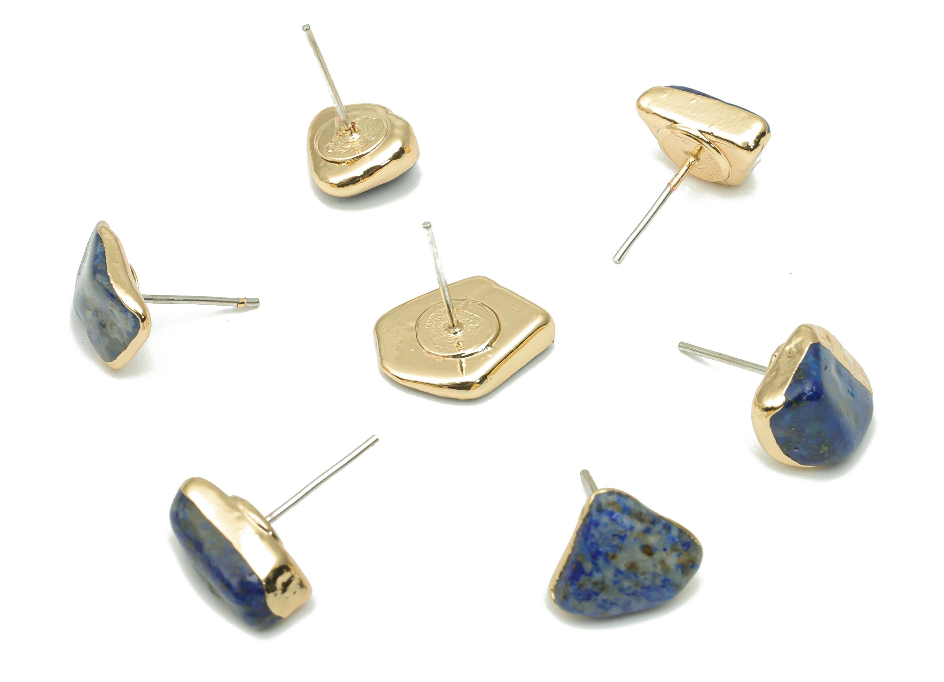 Lapis Lazuli Earring Stud - Brass Stone Earring Post - Gold Tone Plated Stone – Stainless Steel Stud - 13.4x9.18x4.37mm – NS1703D - DOMEDBAZAAR