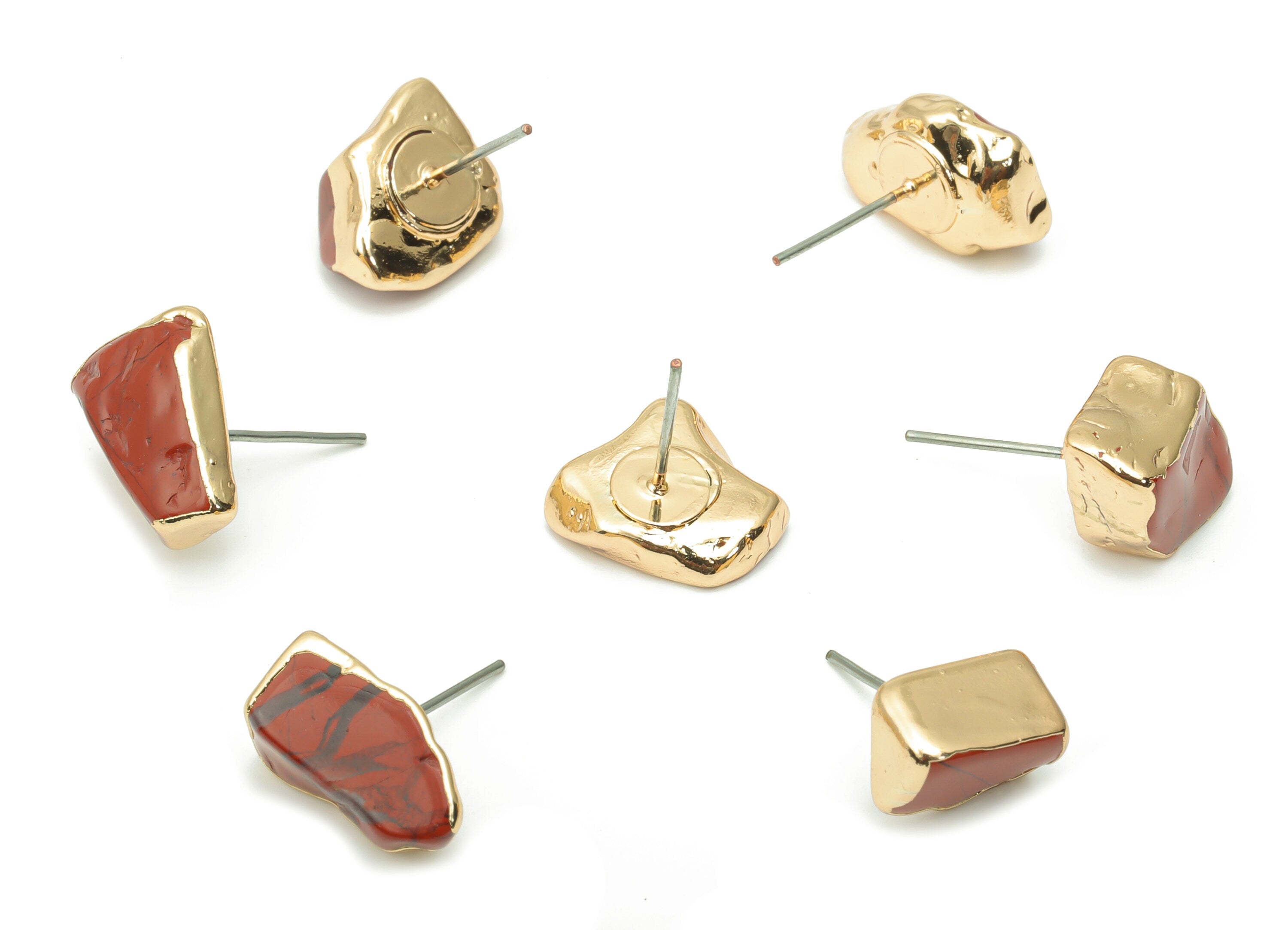 Carnelian Stone Earring Stud - Brass Stone Earring Post - Gold Tone Plated Stone – Stainless Steel Stud - 15x10.11x10mm – NS1703A - DOMEDBAZAAR