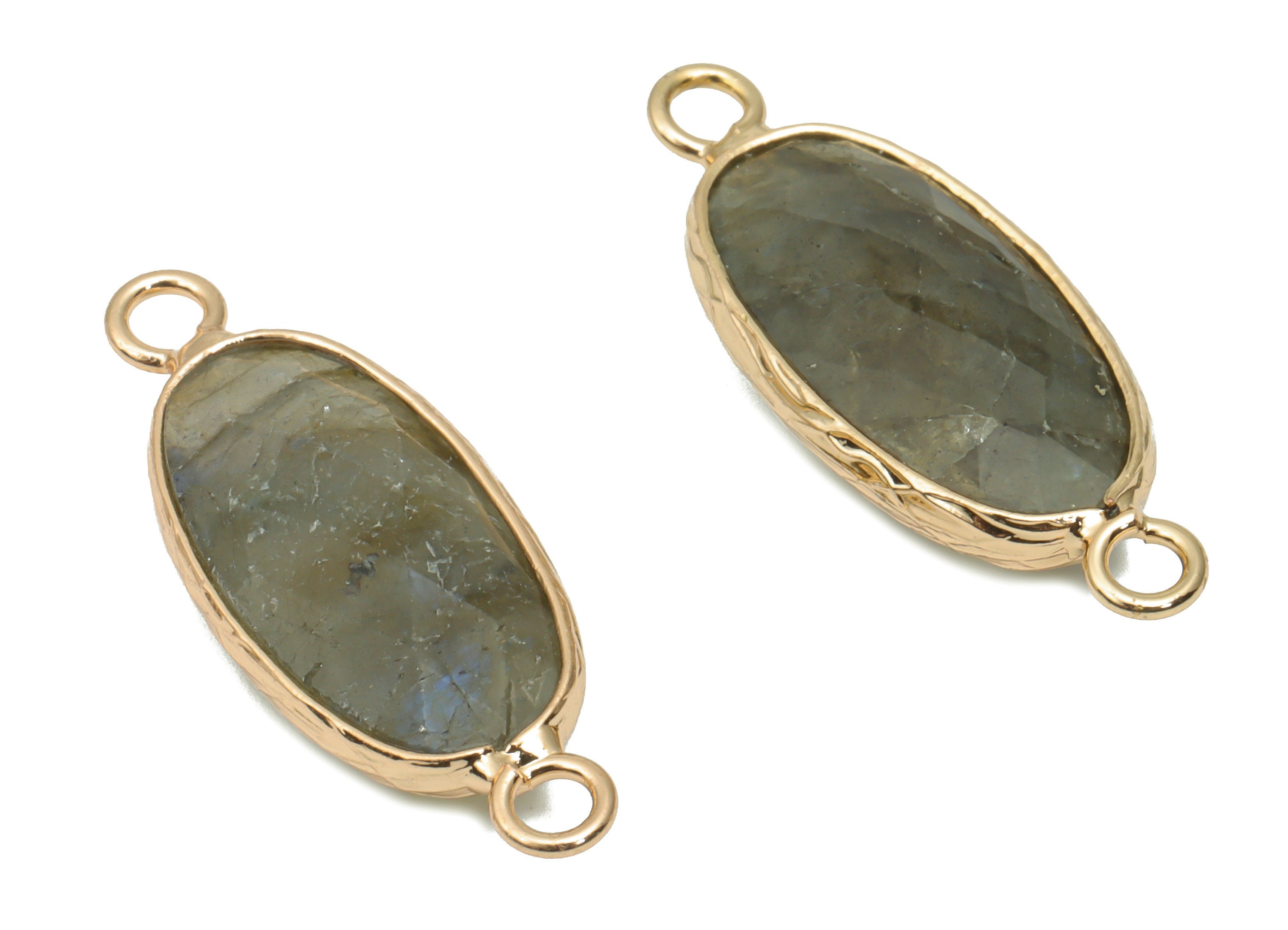 Labradorite Long Oval Earring Connector - Brass Oval Charms and Bracelet - Natural Stone - Gold Tone Plated Brass – 29.9x11.5x5.8mm- NS1698E - DOMEDBAZAAR