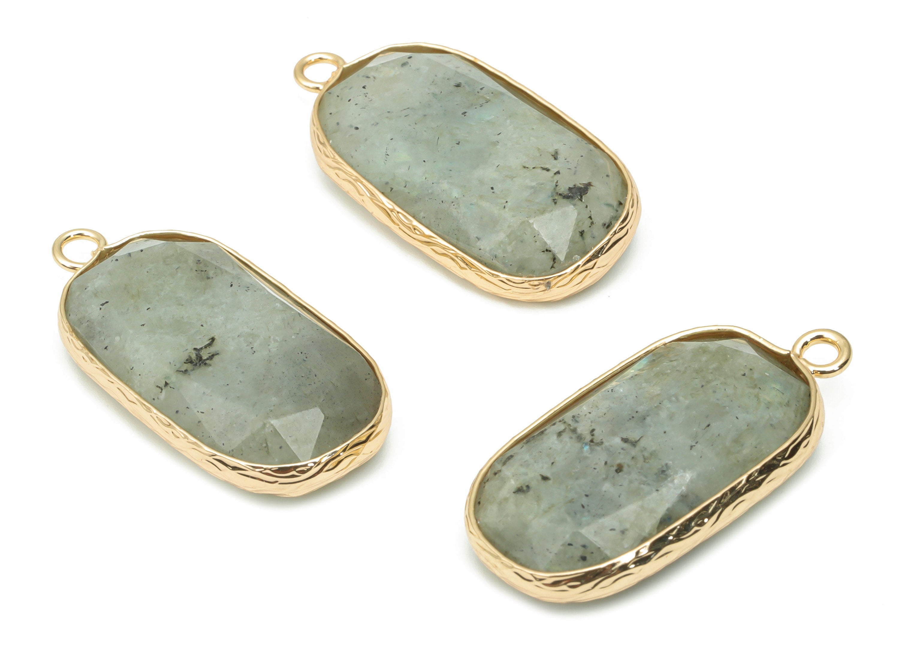 Labradorite Faceted Rectangle Earring Charms - Brass Rectangle Pendant - Natural Stone - Gold Tone Plated Brass – 31.1x15.54x5.95mm– NS1700D - DOMEDBAZAAR