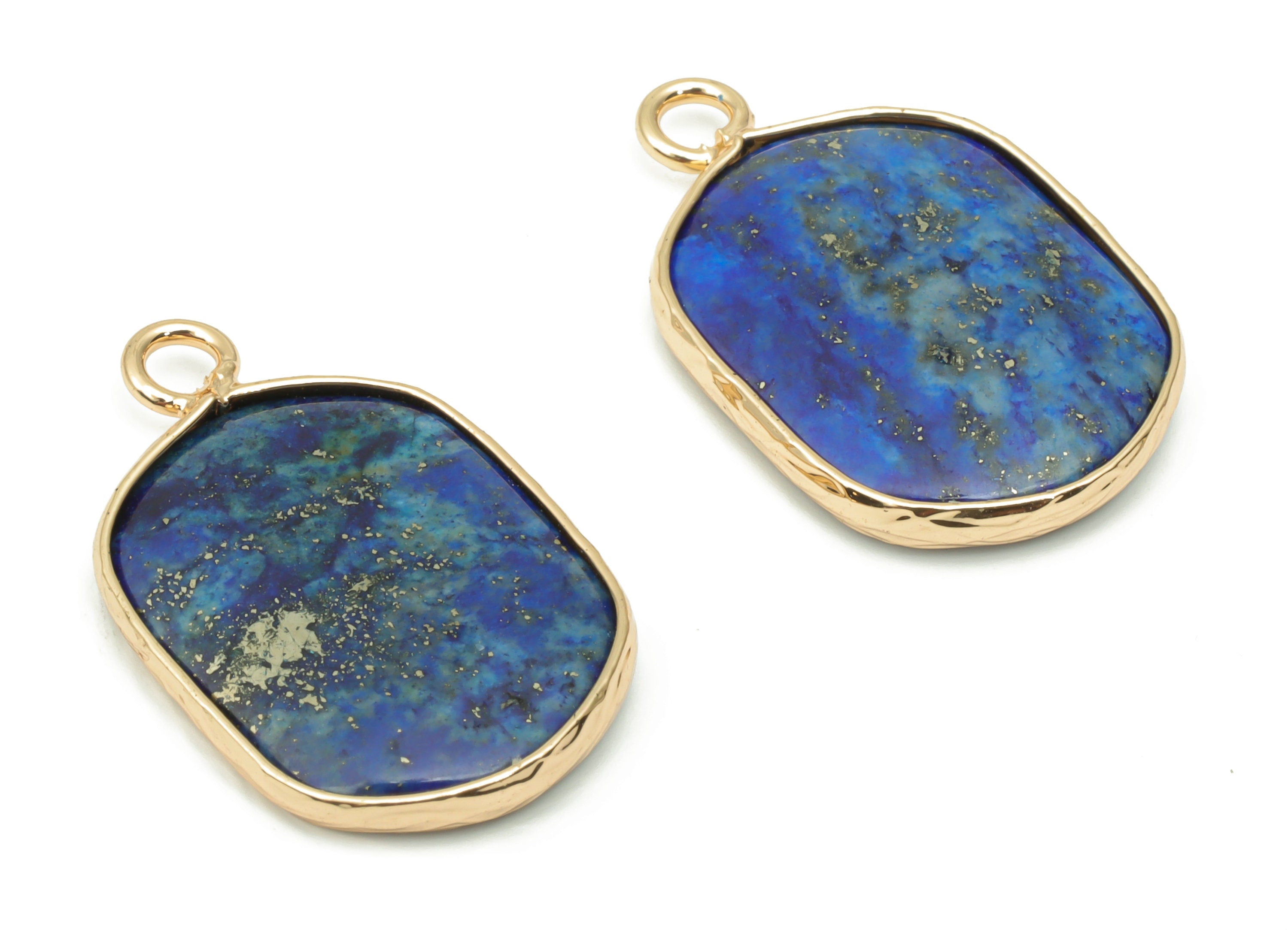 Lapis Lazuli Oval Earring Charms - Brass Oval Pendant - Natural Stone - Gold Tone Plated Brass – Jewelry Supplies - 52.2x15.92x4mm – NS1699F - DOMEDBAZAAR