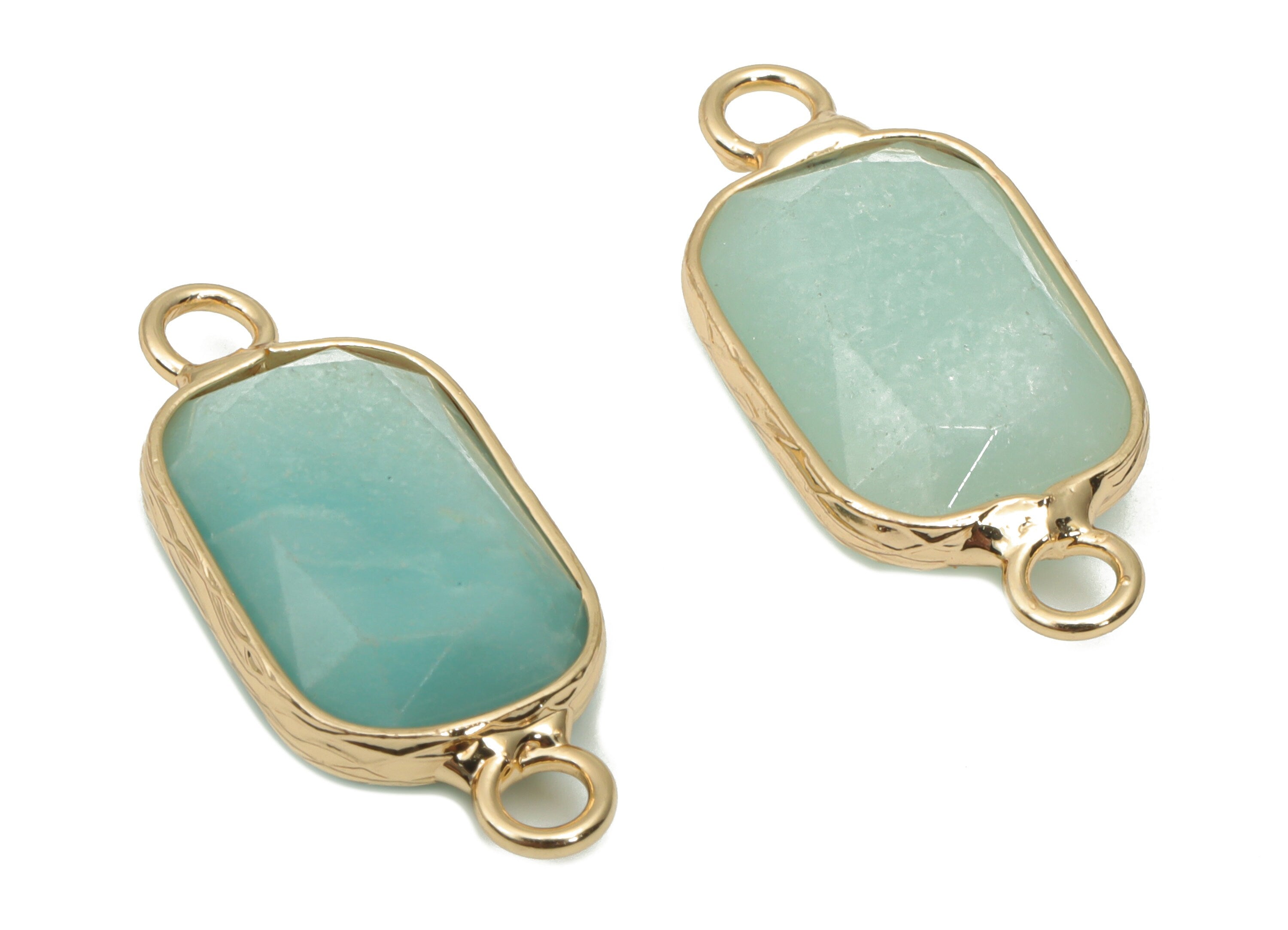 Amazonite Faceted Rectangle Earring Connector - Brass Rectangle Bracelet - Gold Tone Plated Brass – Natural Stone - 23.91x10.8x5mm – NS1697 - DOMEDBAZAAR