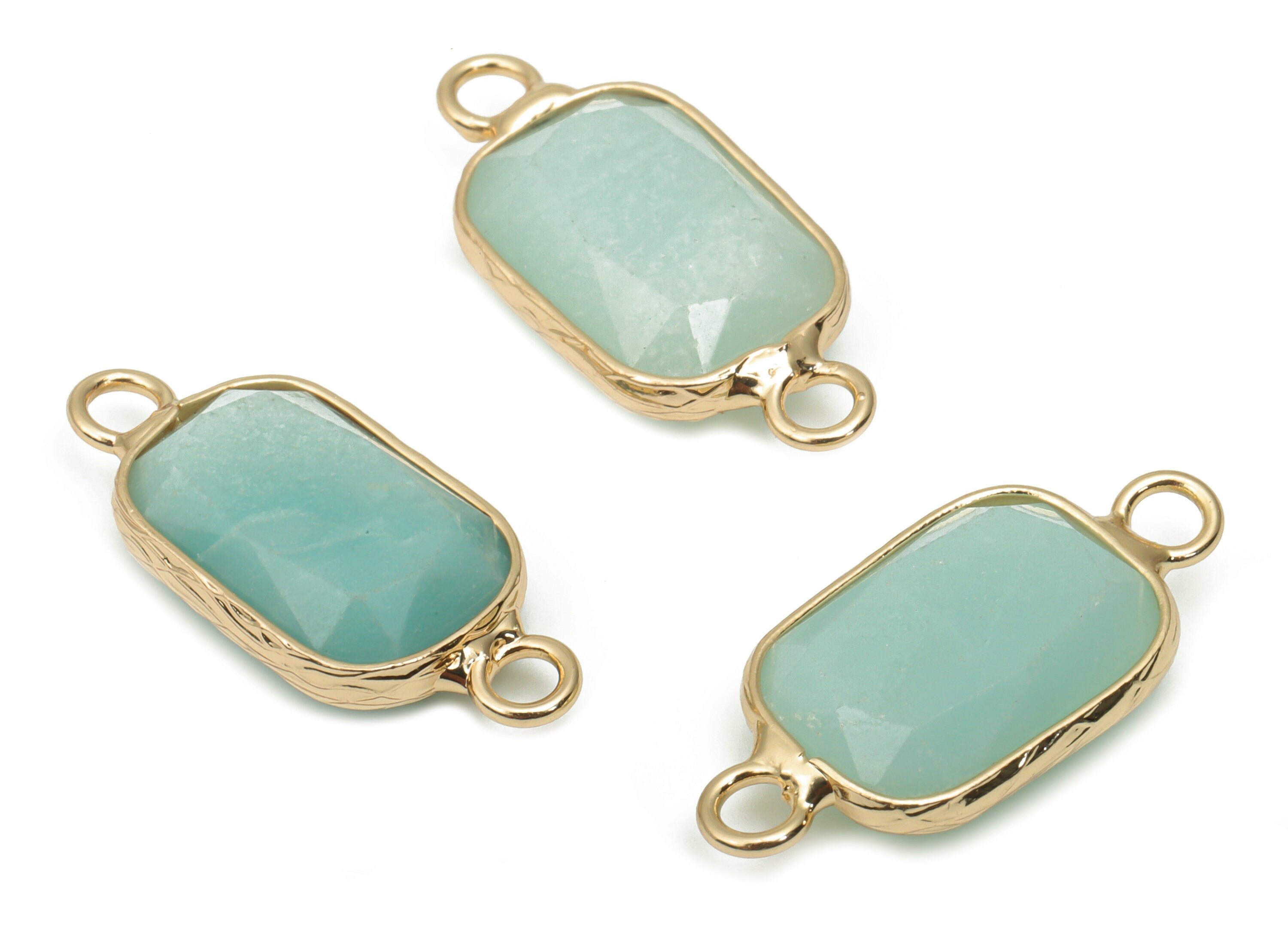 Amazonite Faceted Rectangle Earring Connector - Brass Rectangle Bracelet - Gold Tone Plated Brass – Natural Stone - 23.91x10.8x5mm – NS1697 - DOMEDBAZAAR