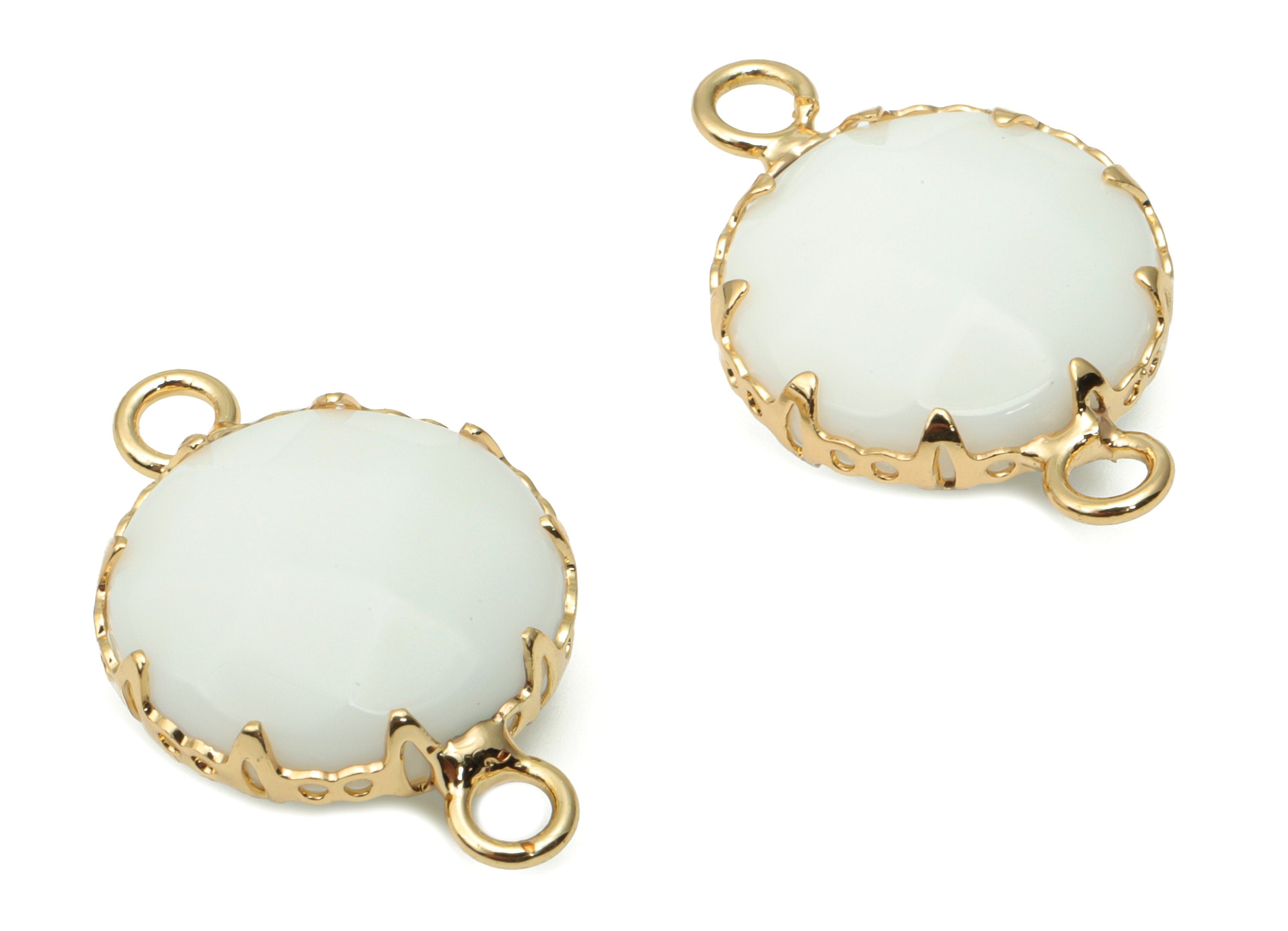 Porcelain Round Earring Connector - Brass Circle Charms and Bracelet - Natural Stone - Gold Tone Plated Brass – 22.86x14.93x7.25mm - NS1691 - DOMEDBAZAAR