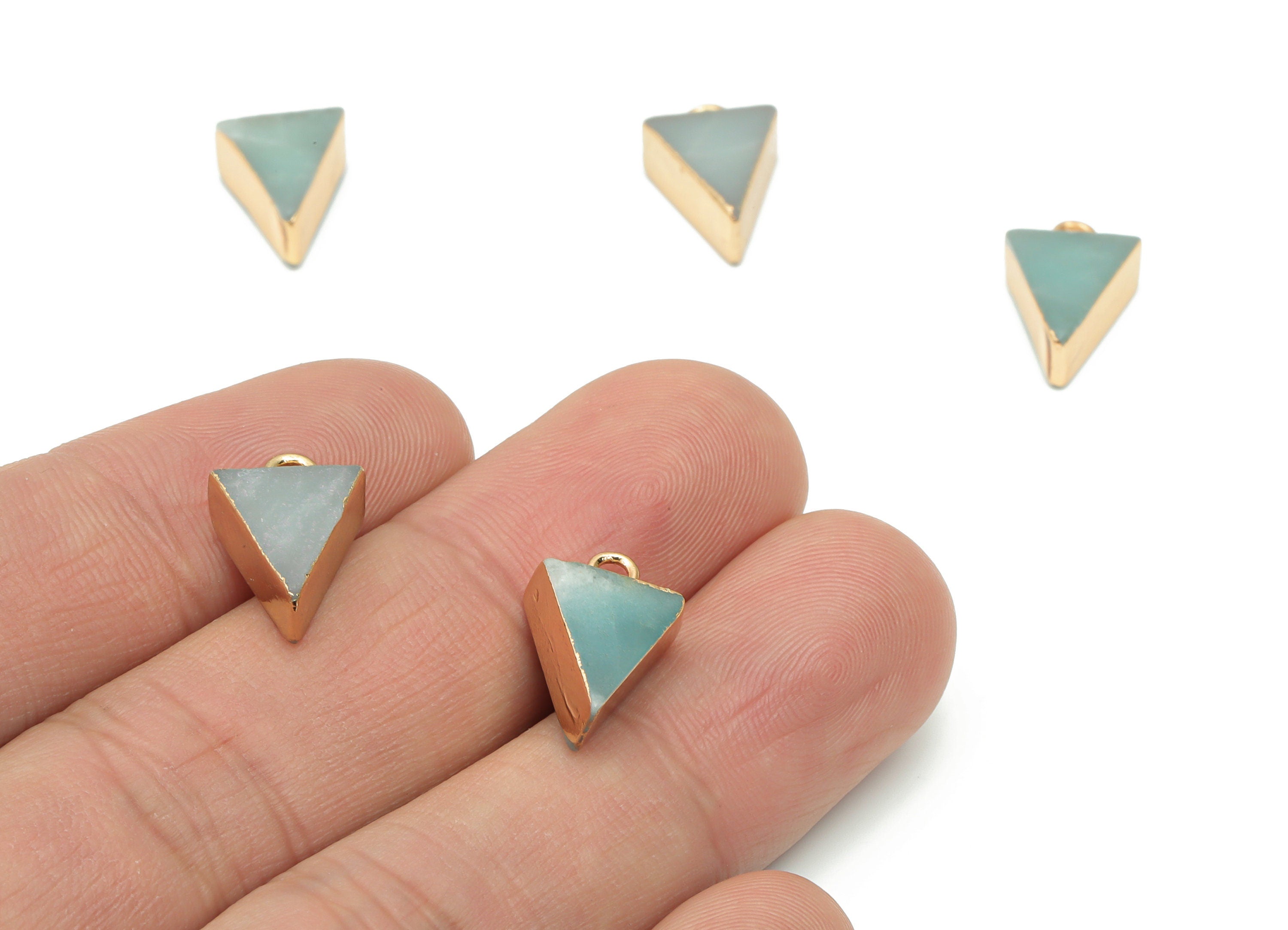 Amazonite Triangle Earring Charms - Brass Triangle Pendant - Natural Stone - Gold Tone Plated Brass – Jewelry Supplies - 16x10x5mm – NS1688 - DOMEDBAZAAR