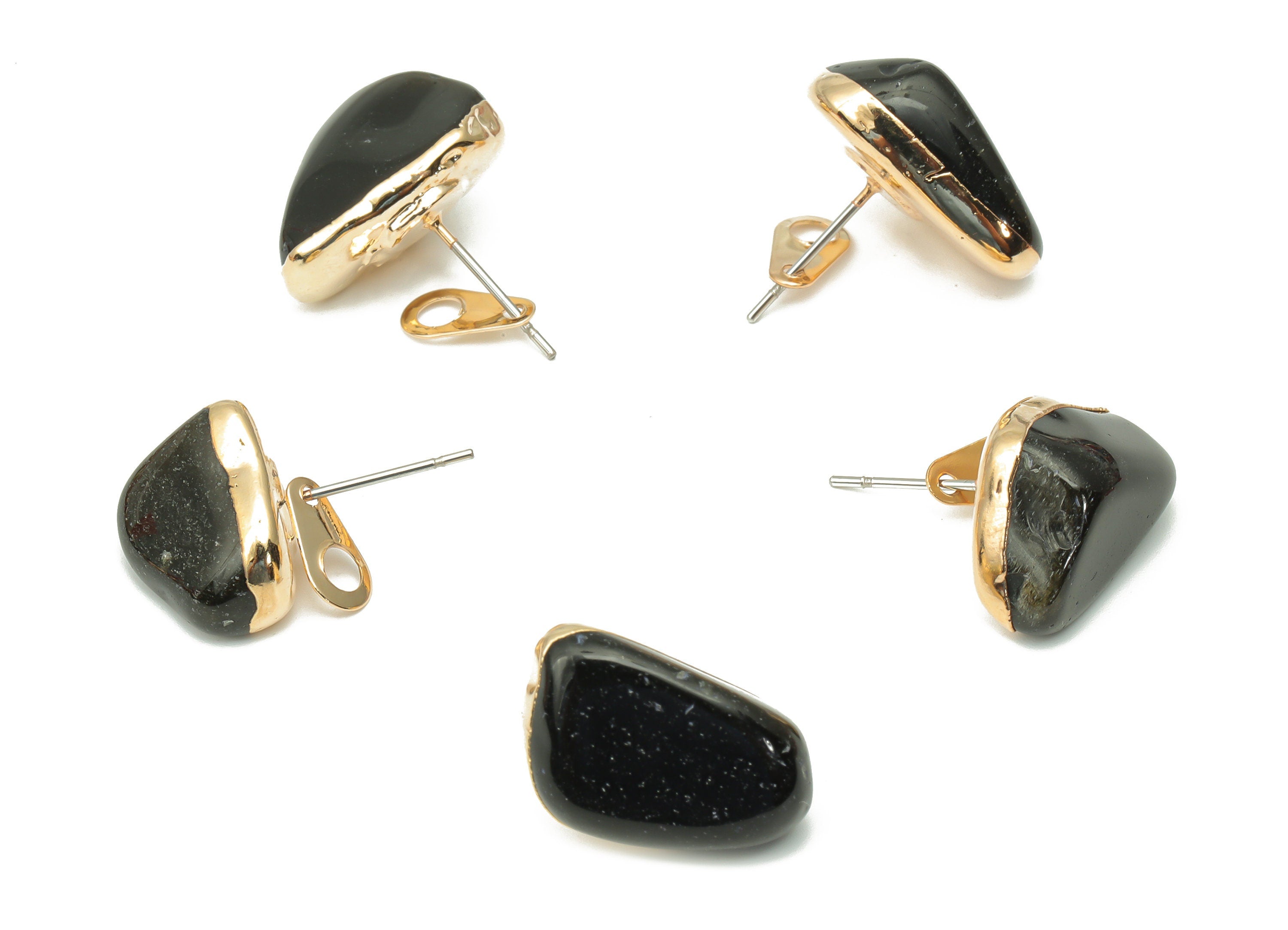 Garnet Earring Stud with Loop - Natural Stone Earring Post - Gold Tone Plated Stone – 316 Surgical Stainless Steel - 10.32x10x9mm – NS1762C - DOMEDBAZAAR