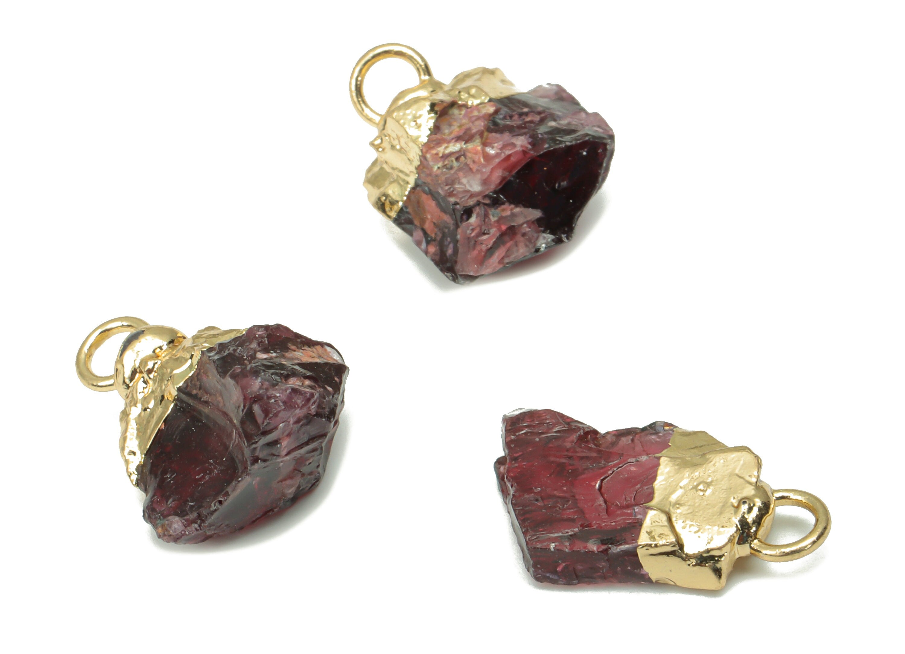 Garnet Faceted Earring Charms - Brass Stone Pendant - Natural Stone - Gold Tone Plated Brass – Jewelry Supplies - 15.73x10.45x5.5mm – NS1683 - DOMEDBAZAAR