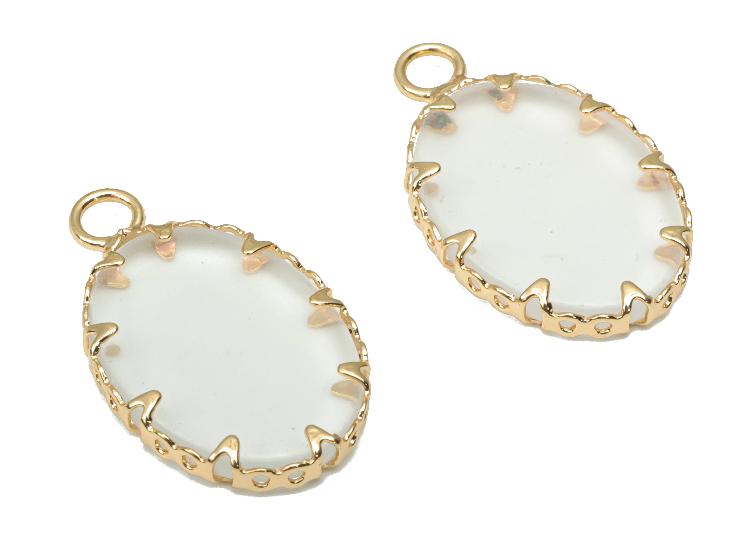 Clear Quartz Crystal Oval Earring Charms - Brass Oval Pendant - Natural Stone - Gold Tone Plated Brass – 23.42x14.3x2.89mm – NS1684B - DOMEDBAZAAR