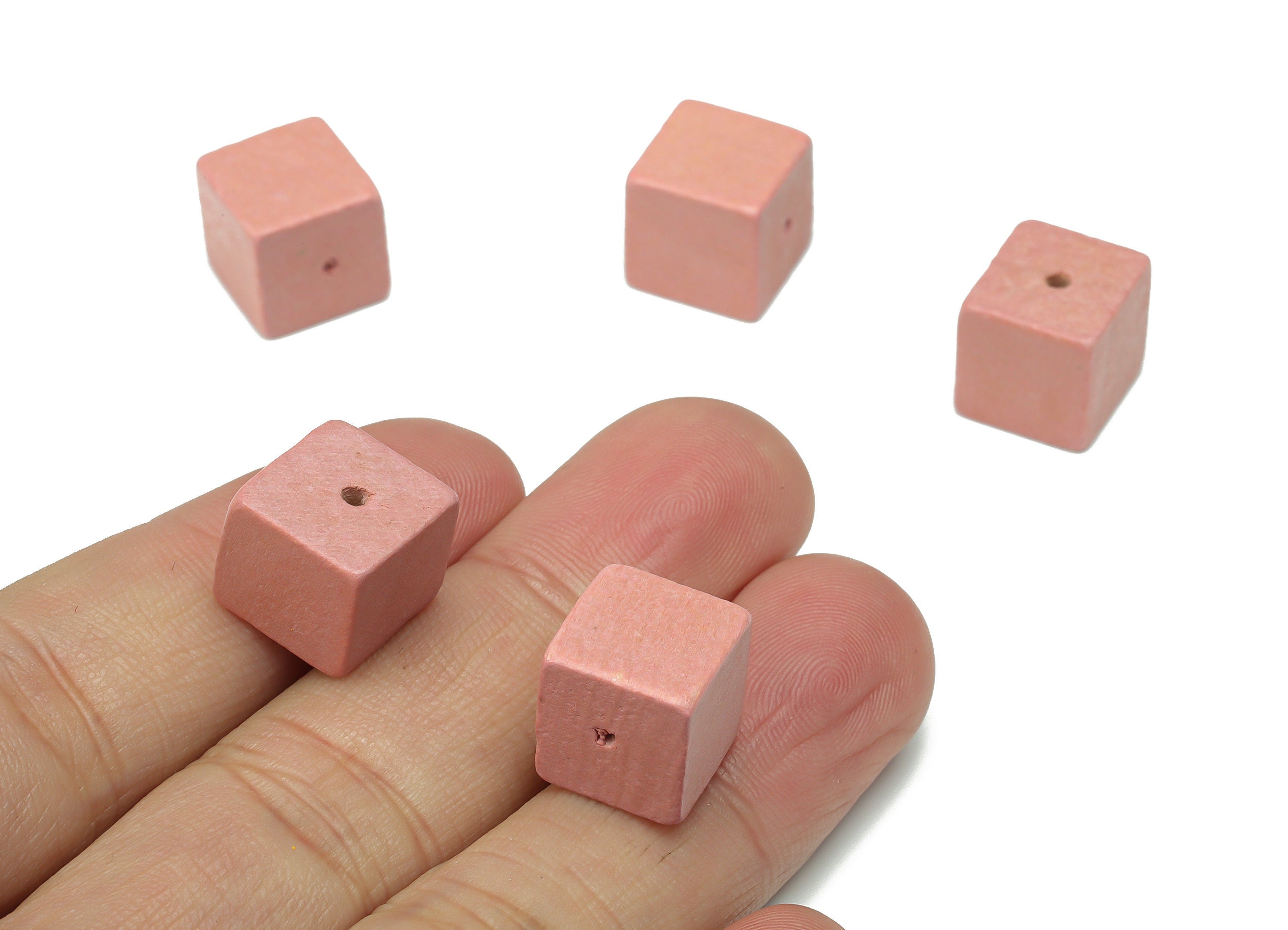 Hemu Wood Cube Spacer Beads - Pink Wooden Square Earring Connector - DIY Jewelry Making Supplies - 12.03x12.03x11.55mm - BB1180B - DOMEDBAZAAR