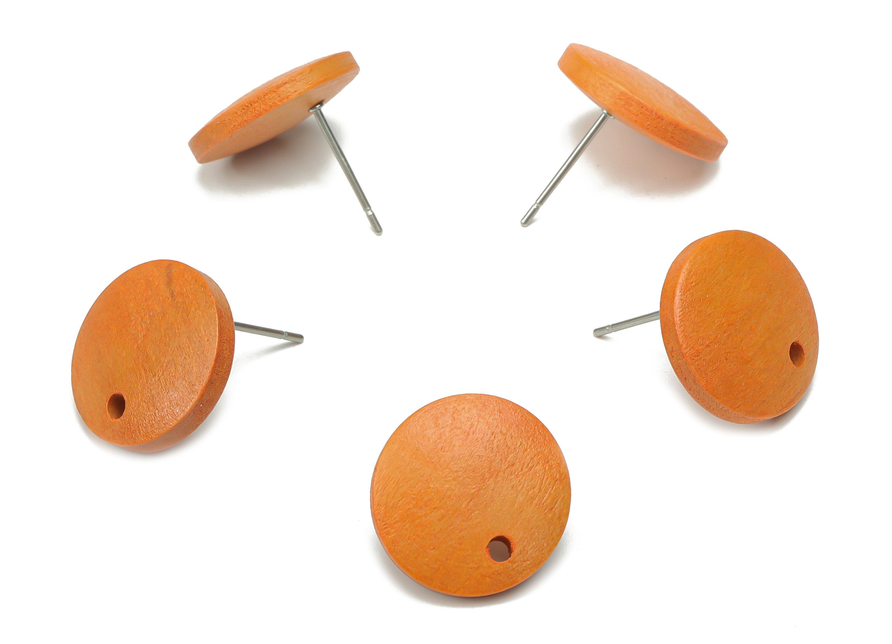 Hemu Wood Round Earring Stud - Hemu Wood Circle Earring Post - Stainless Steel Stud - Jewelry Making Supplies - 15.05x15.05x4.12mm - BB1220 - DOMEDBAZAAR