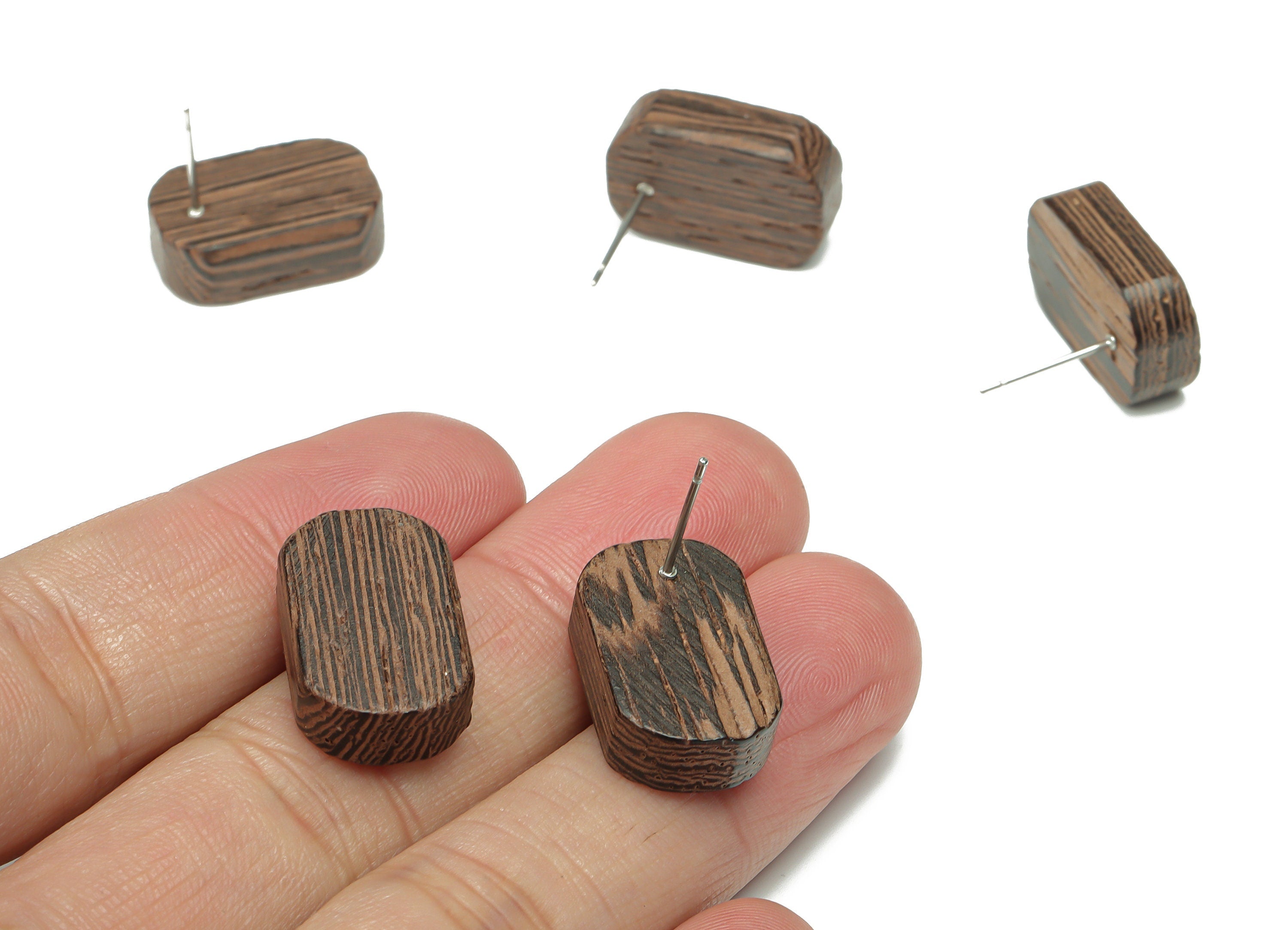 Wenge Wood Oval Earring Stud - Wenge Wood Oval Earring Post - Stainless Steel Stud - Jewelry Making Supplies - 19.27x12.6x5.91mm - BB1218 - DOMEDBAZAAR