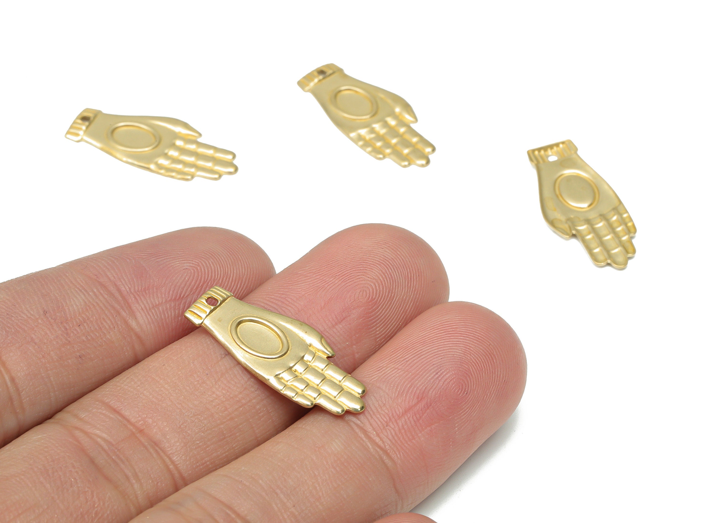 Brass Relief Hand Earring Charms - Raw Brass Hand Pendant - Jewelry Making Supplies - 24.46x10.46x1.24mm - PP5199 - DOMEDBAZAAR