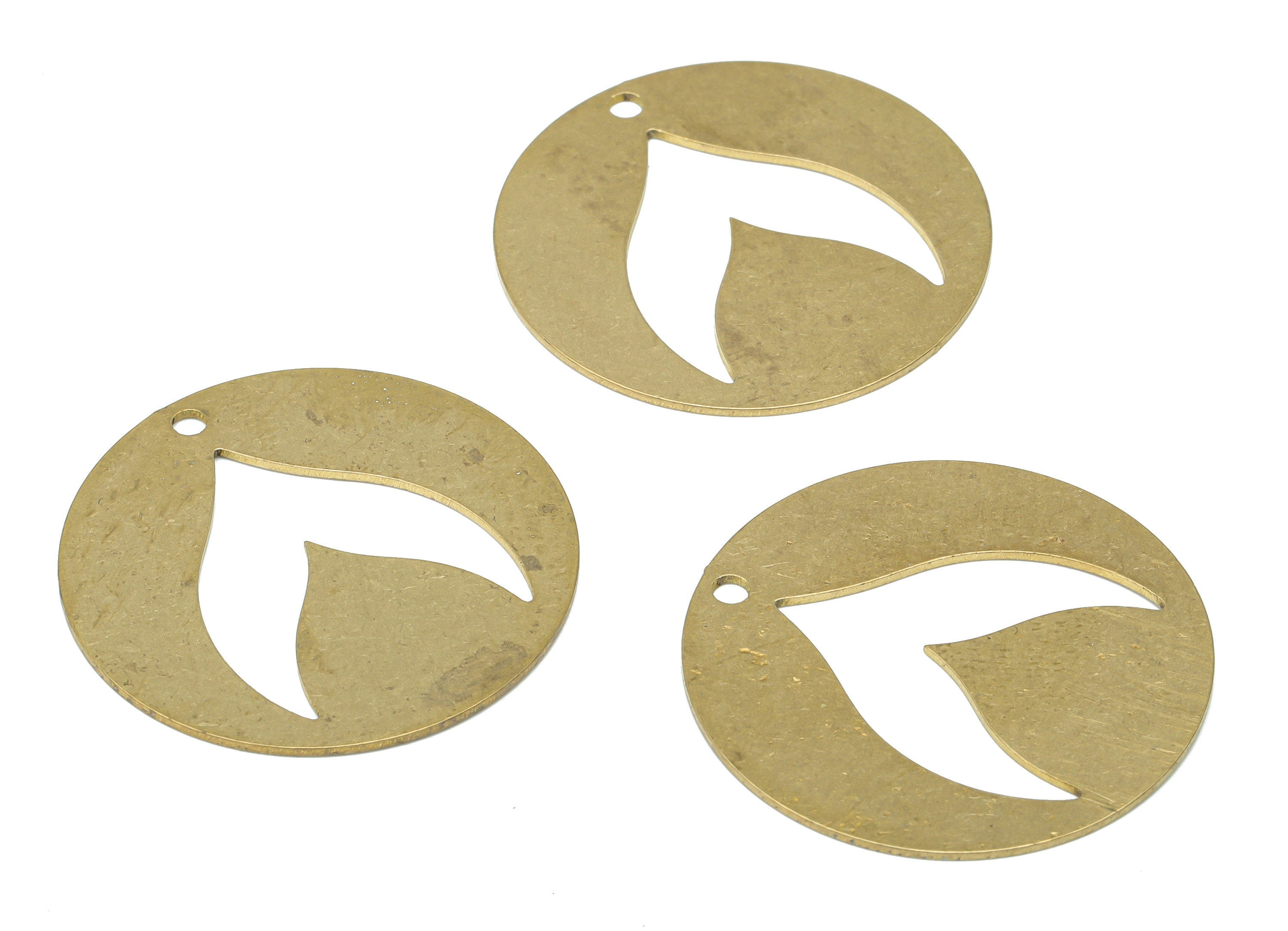 Brass Round Fish Fail Earring Charms - Raw Brass Fail Fin Circle Pendant - DIY Jewelry Making Supplies - 29.96x29.96x0.63mm - PPA2991 - DOMEDBAZAAR