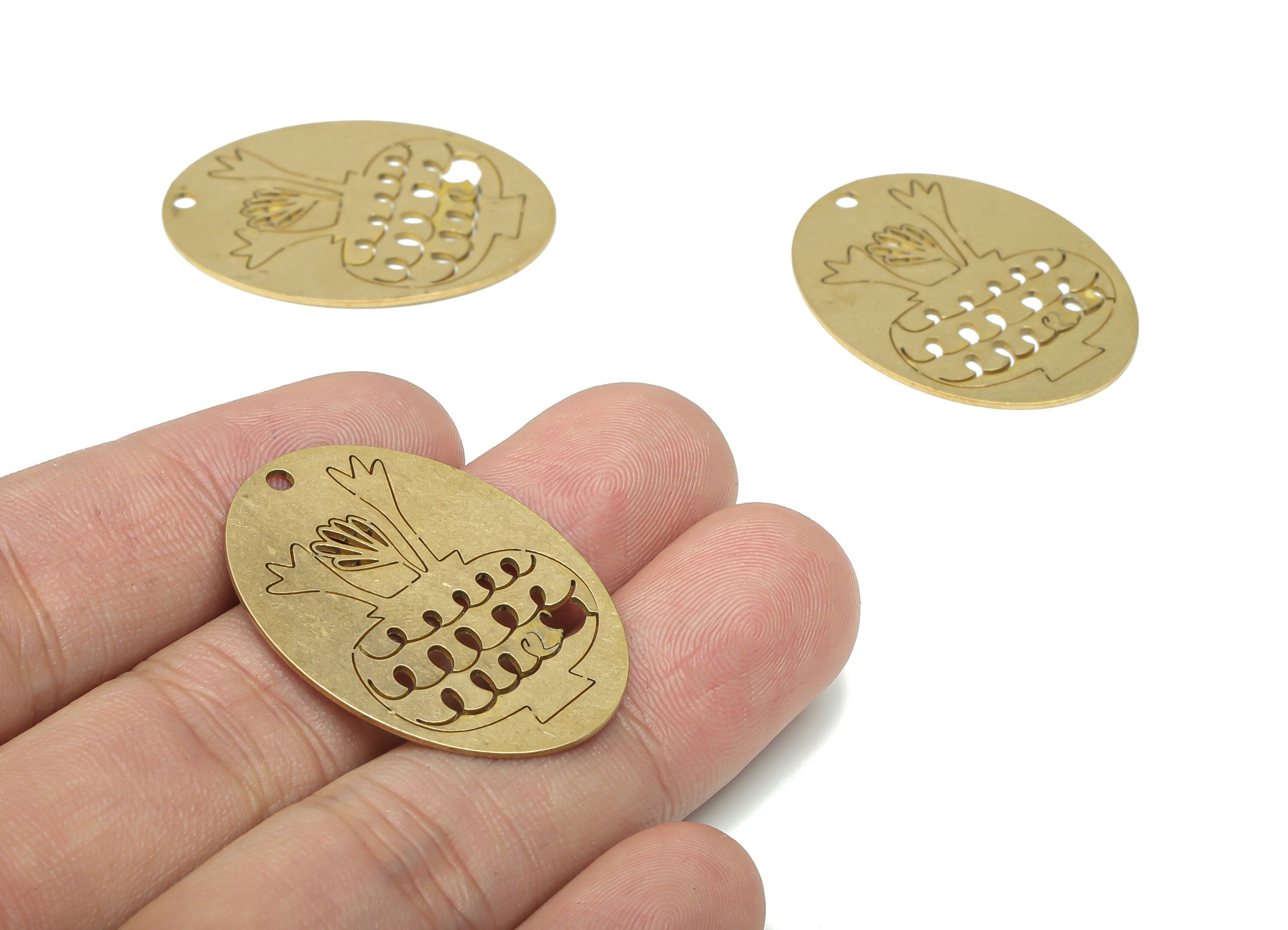 Brass Oval Flower Potted Earring Charms - Raw Brass Grass Potted Pendant - DIY Jewelry Making Supplies - 34.77x25.55x0.65mm - PPA3024 - DOMEDBAZAAR