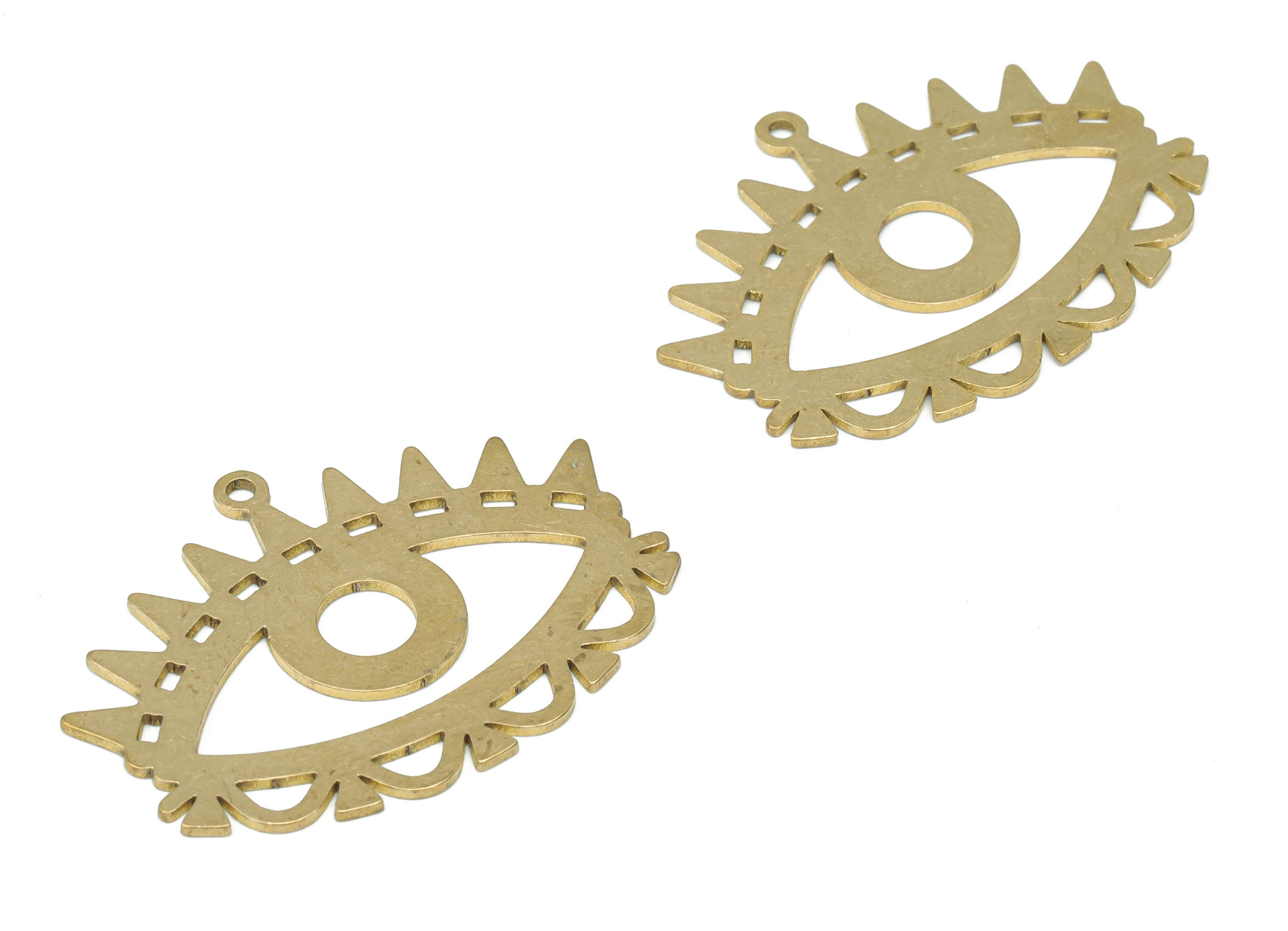 Brass Triangle Eye Earring Charms - Raw Brass Eyelash Pendant - DIY Jewelry Making Supplies - 34.77x25.69x0.75mm - PPA3194 - DOMEDBAZAAR