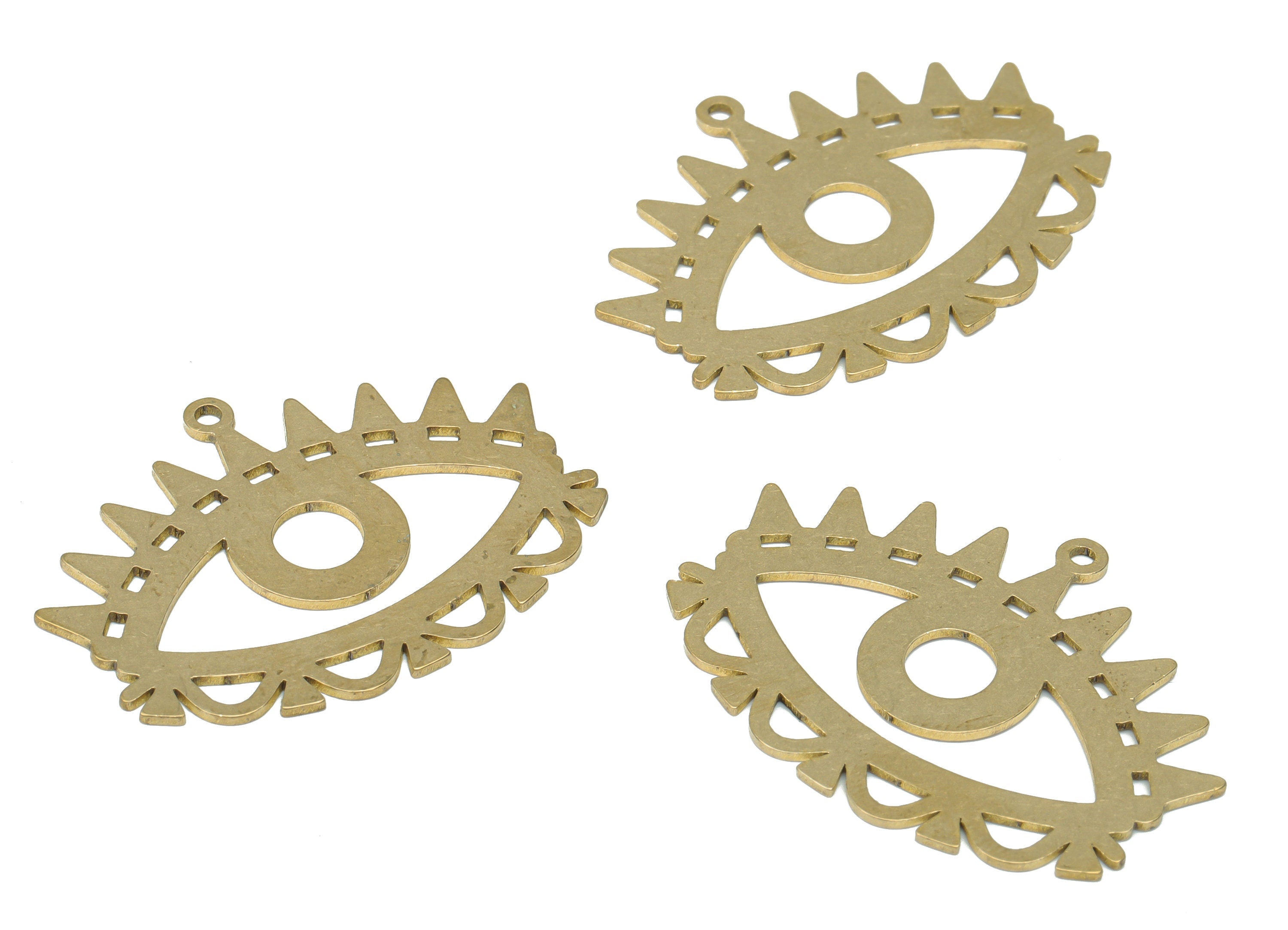 Brass Triangle Eye Earring Charms - Raw Brass Eyelash Pendant - DIY Jewelry Making Supplies - 34.77x25.69x0.75mm - PPA3194 - DOMEDBAZAAR