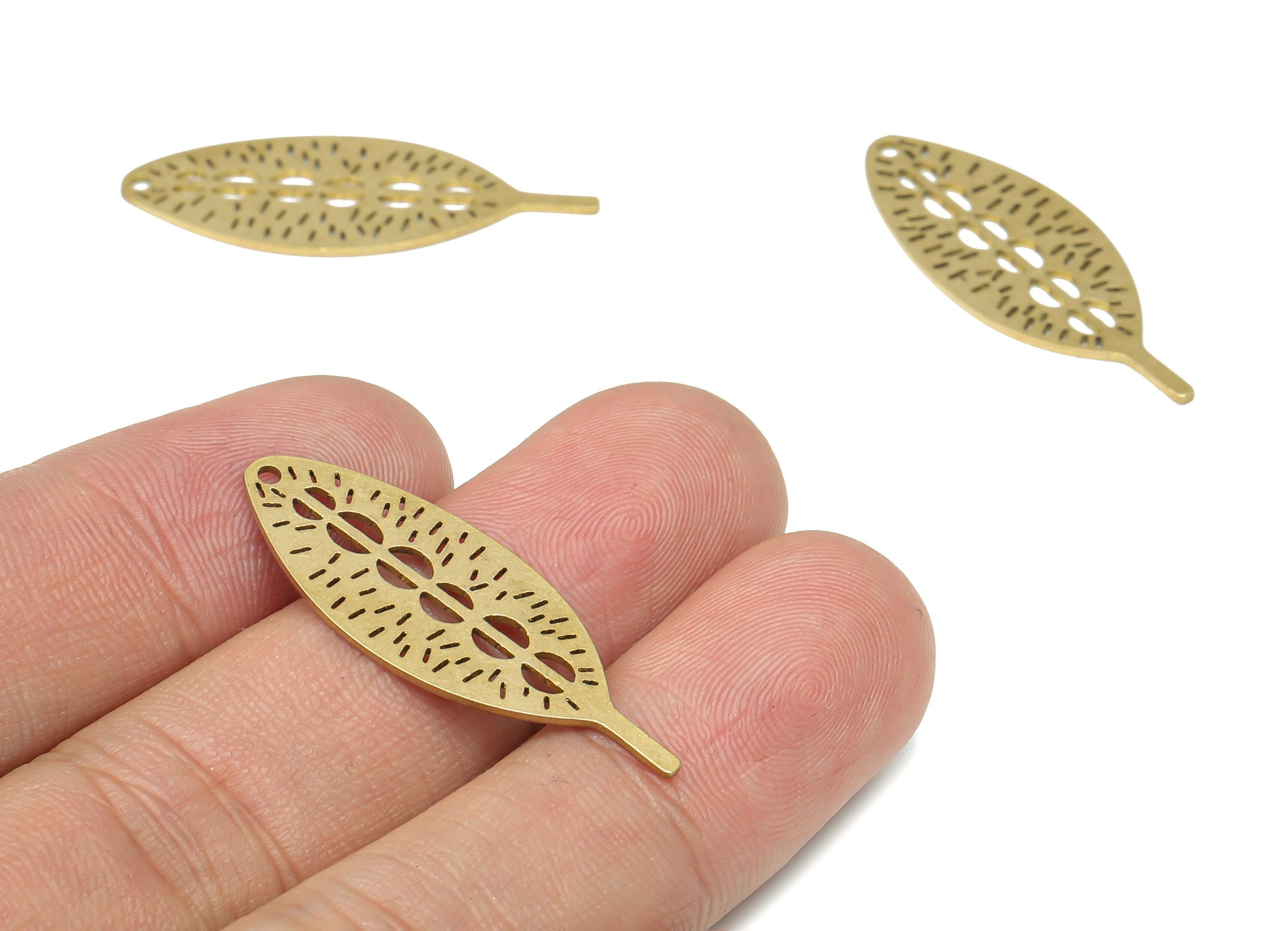 Brass Bubble Leaf Earring Charms - Raw Brass Leaves Pendant - DIY Jewelry Making Supplies - 34.7x12.6x0.72mm - PPA3234 - DOMEDBAZAAR