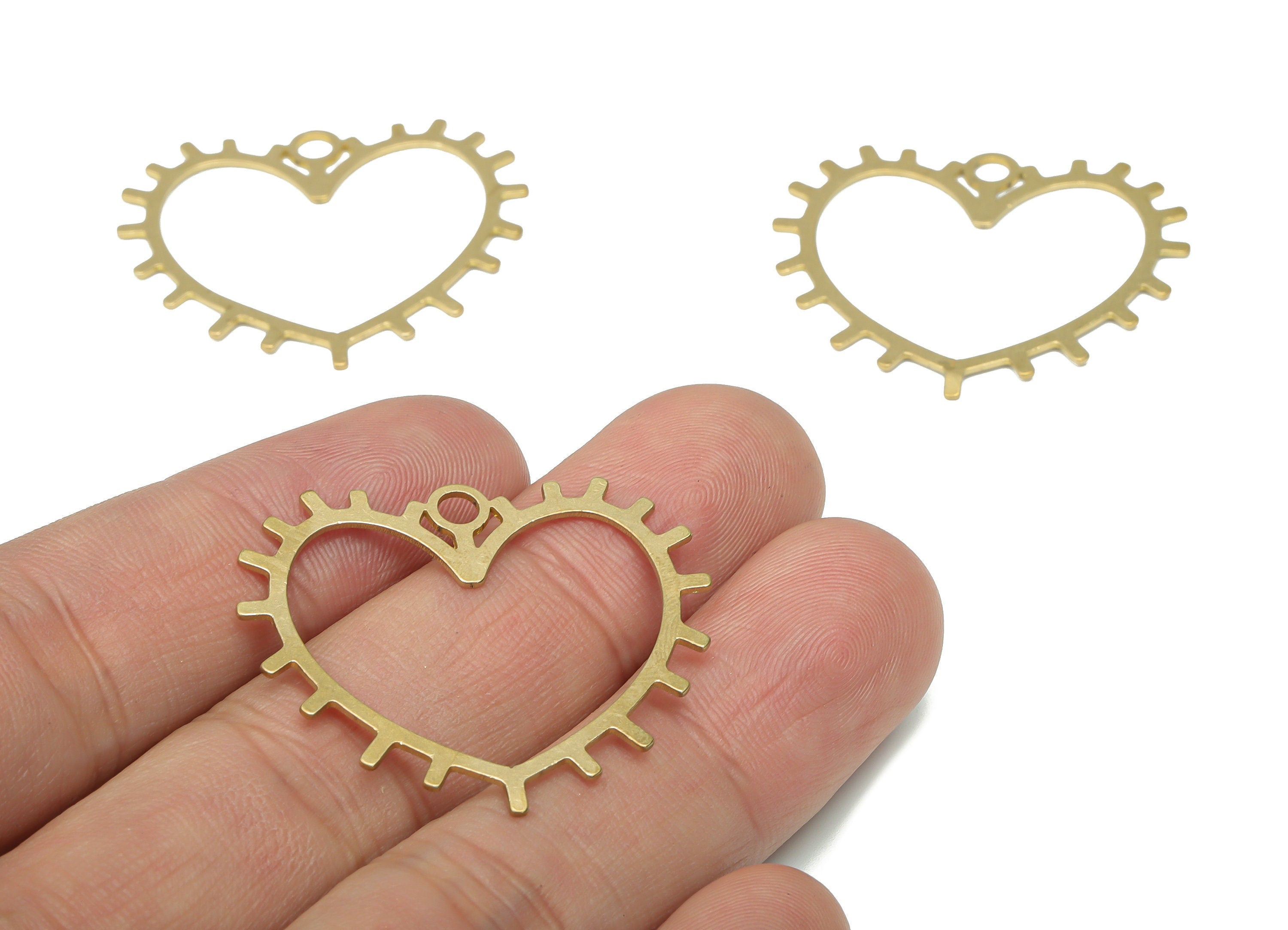 Brass Hollow Heart Earring Charms - Raw Brass Heart Pendant - DIY Jewelry Making Supplies - 34.5x30.5x0.65mm - PPA3444 - DOMEDBAZAAR