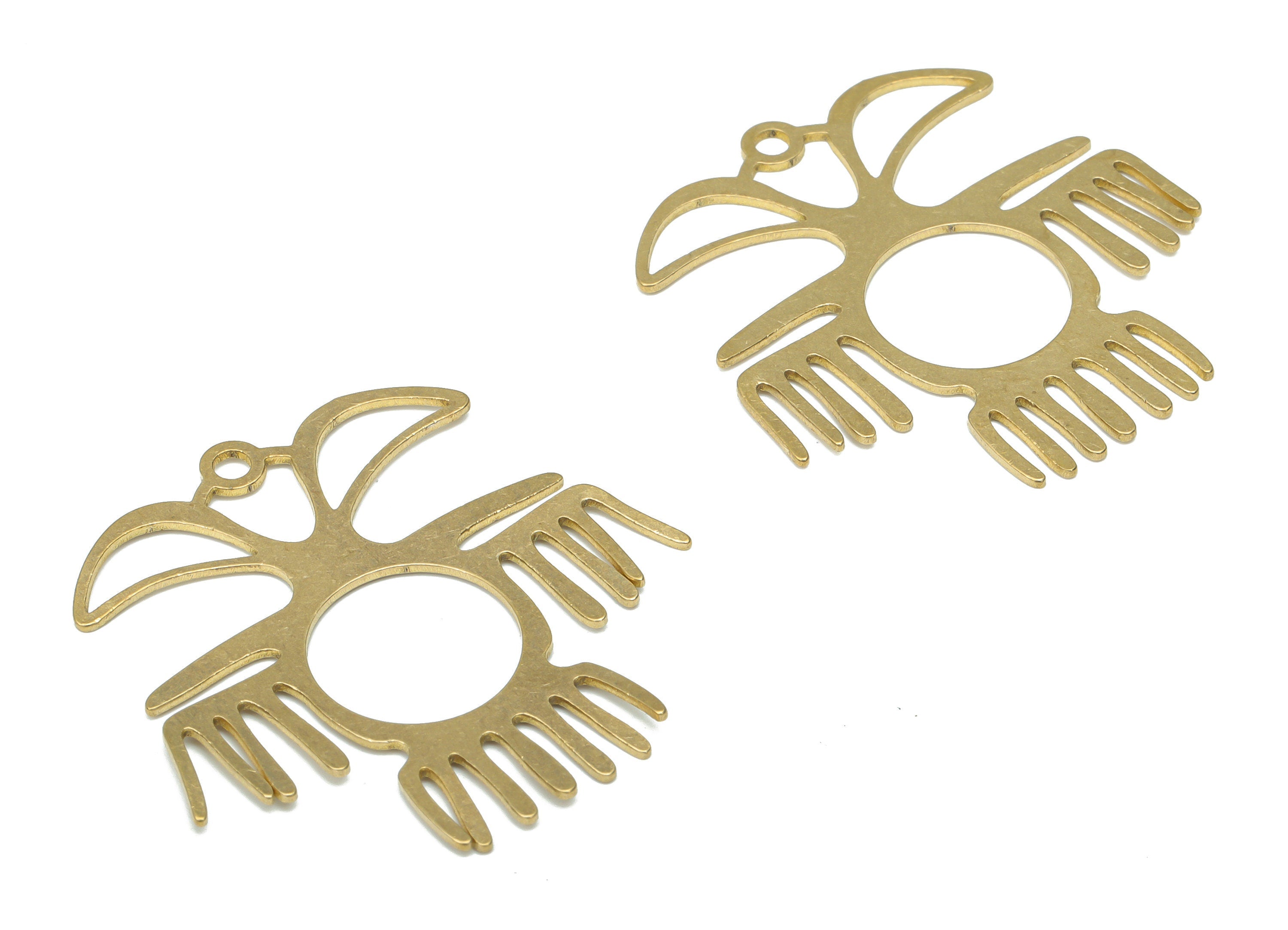 Brass Abstract Shaman Melting Earring Charms - Raw Brass Abstract Bird Pendant - Jewelry Making Supplies - 34.91x33.38x0.63mm - PPA2718 - DOMEDBAZAAR