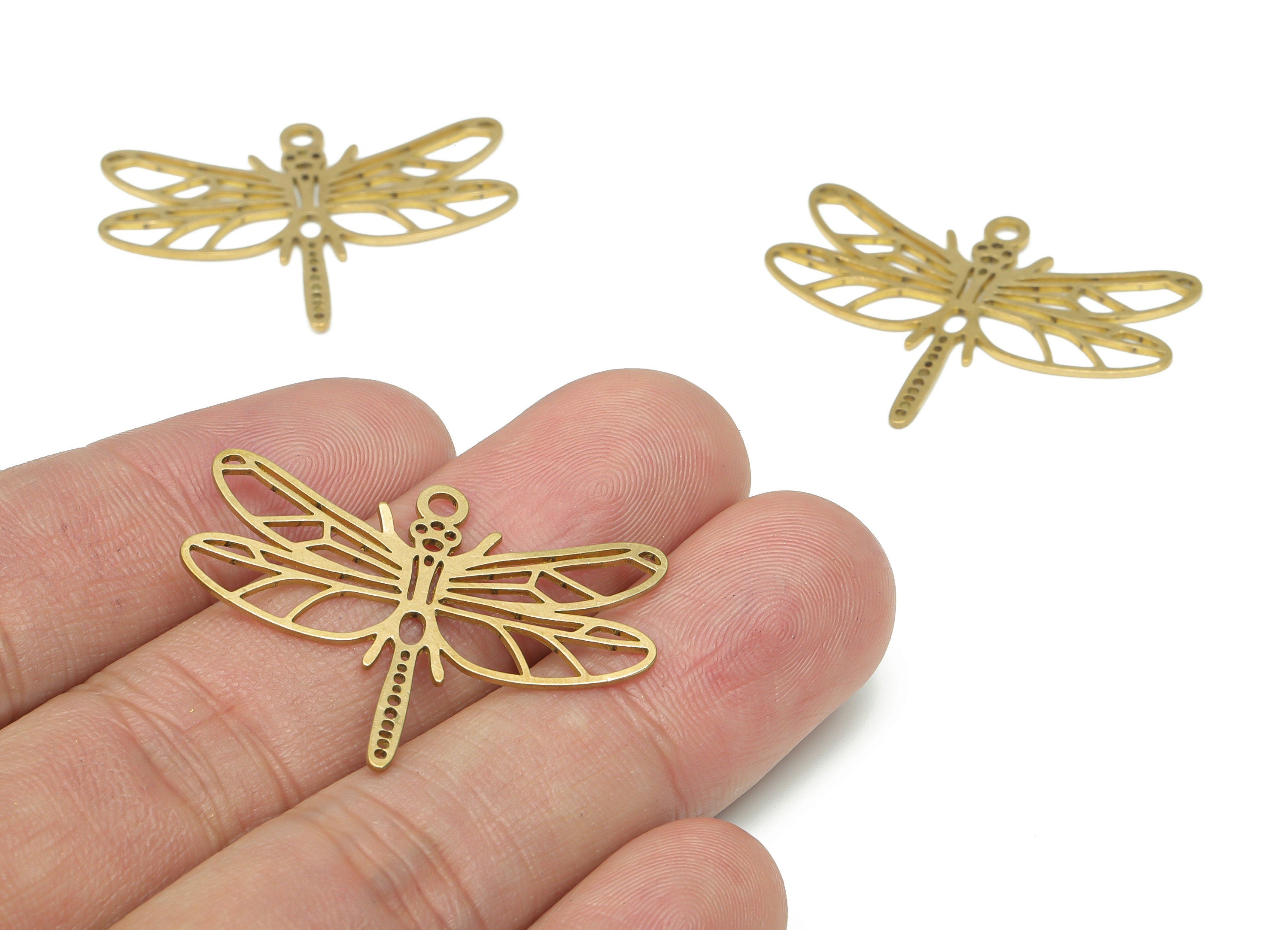 Brass Bubble Dragonfly Earring Charms - Raw Brass Dragonfly Pendant - DIY Jewelry Making Supplies - 34.73x26.13x0.65mm - PPA3081 - DOMEDBAZAAR