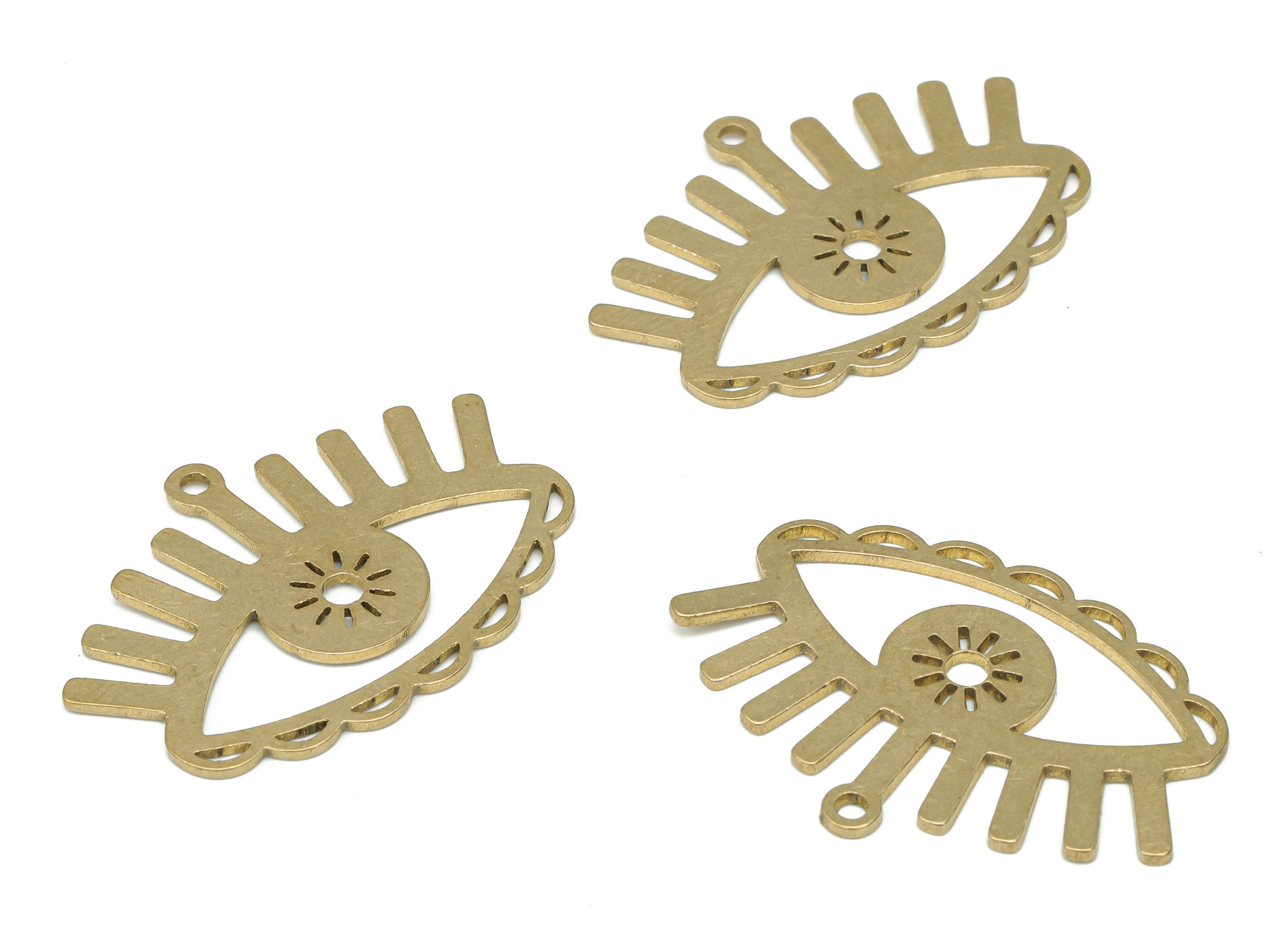 Brass Sun Eye Earring Charms - Raw Brass Eyelash Pendant - DIY Jewelry Making Supplies - 29.73x20.71x0.75mm - PPA3198 - DOMEDBAZAAR