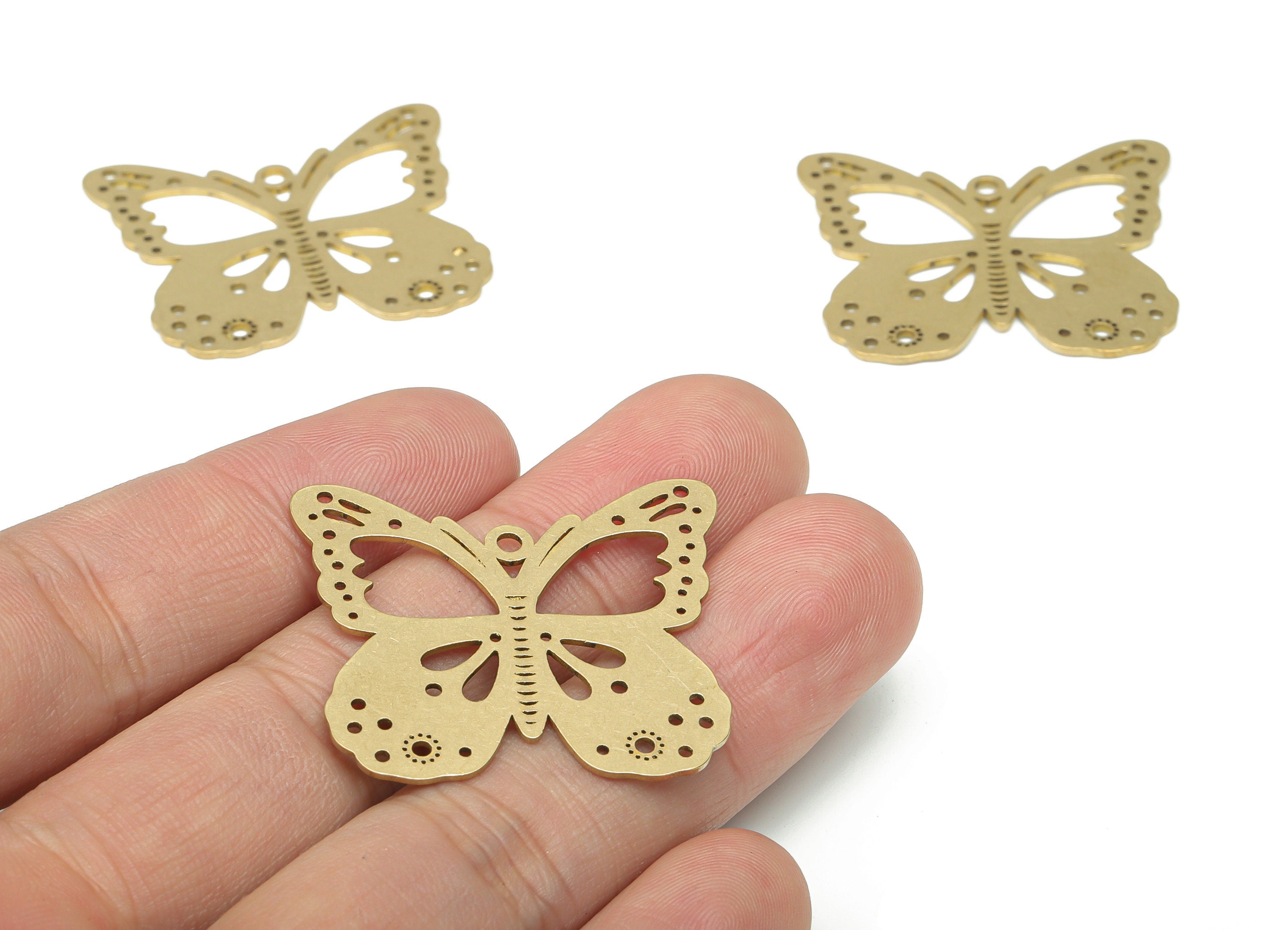 Brass Bubble Butterfly Earring Charms - Raw Brass Sun Butterfly Pendant - DIY Jewelry Making Supplies - 34.78x30.6x0.73mm - PPA3210 - DOMEDBAZAAR
