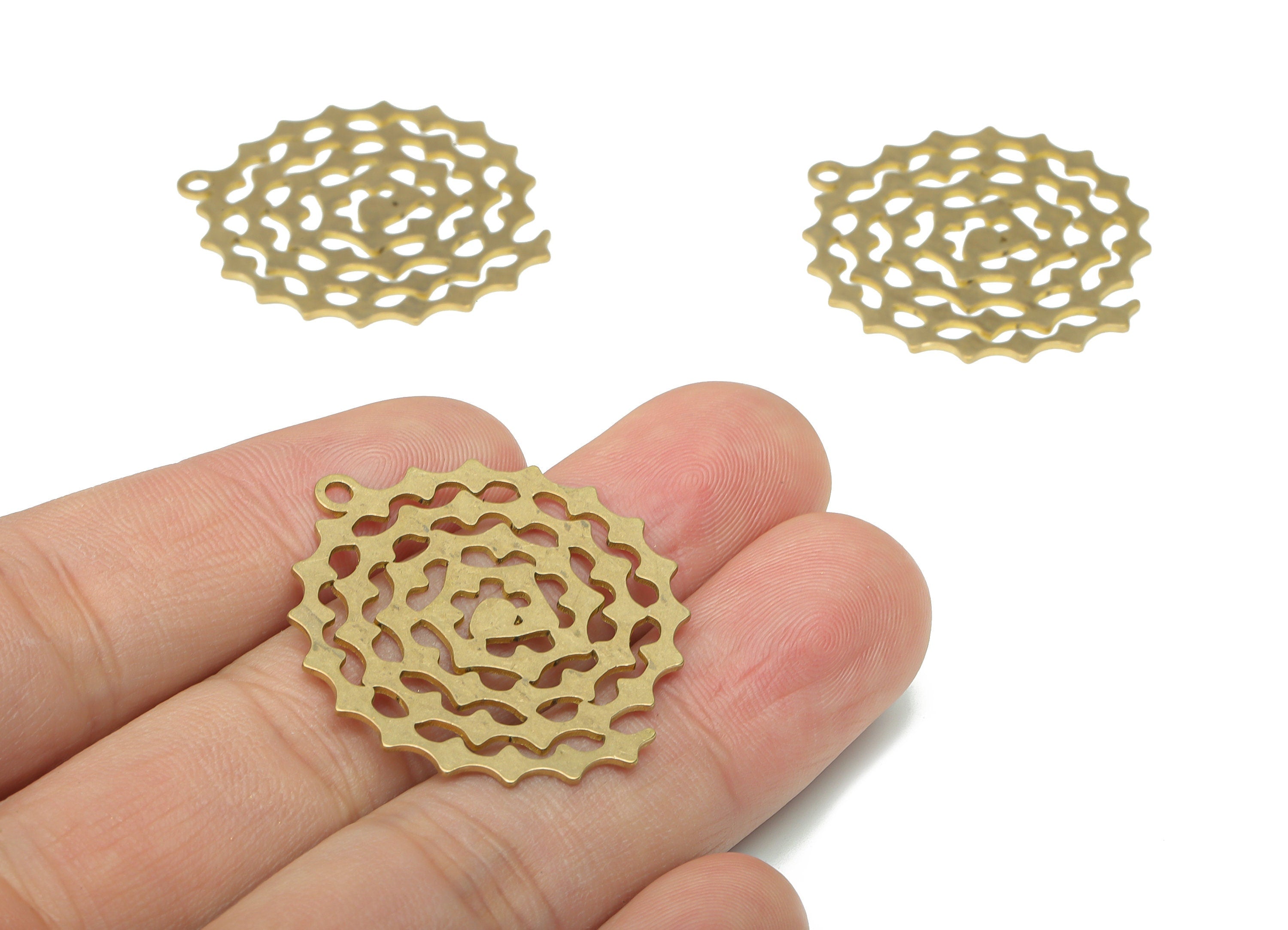 Brass Round Spiral Earring Charms - Raw Brass Spiral Circle Pendant - DIY Jewelry Making Supplies - 34.76x31.61x0.64mm - PPA2880 - DOMEDBAZAAR