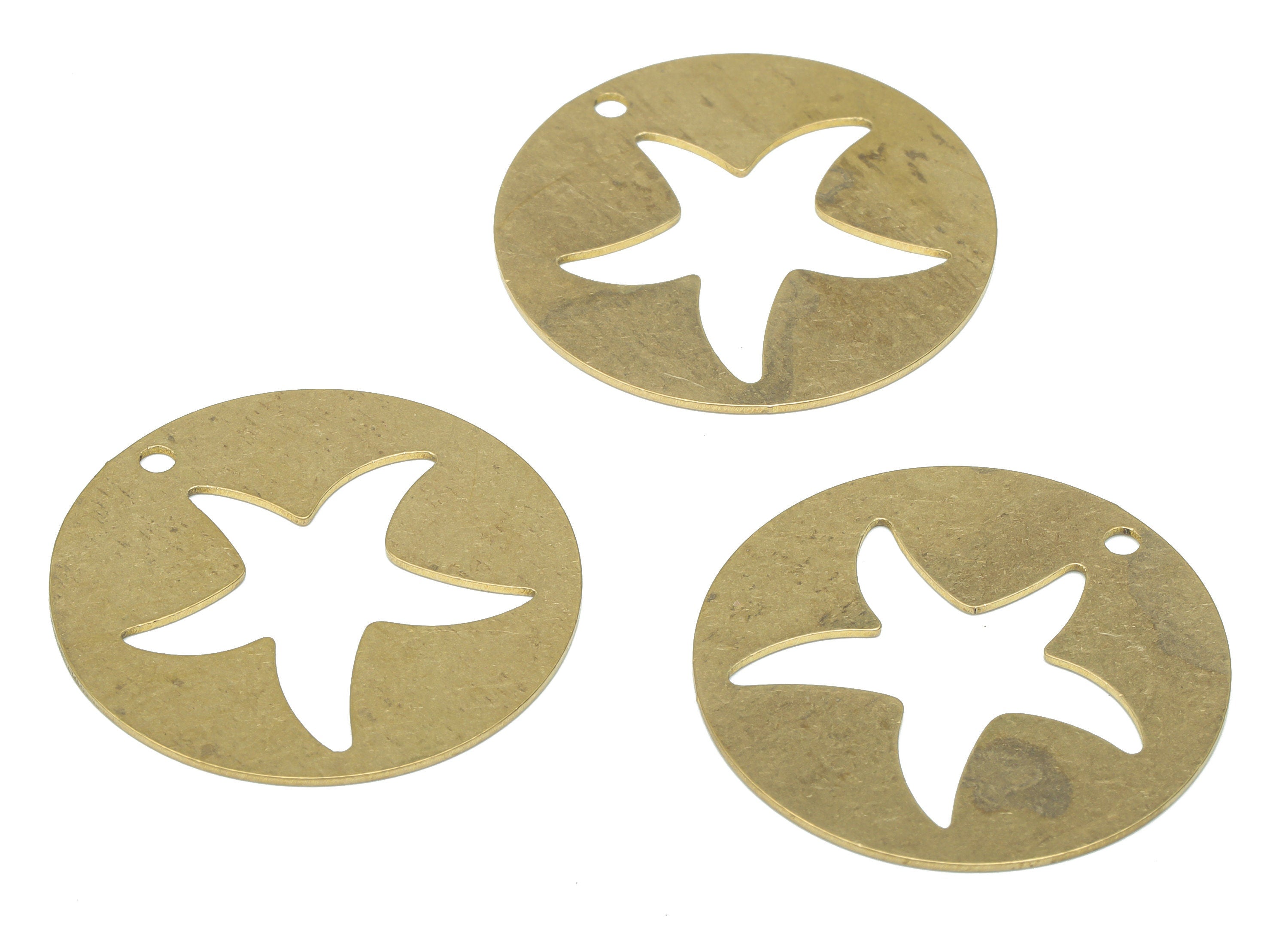 Brass Round Starfish Earring Charms - Raw Brass Star Circle Pendant - DIY Jewelry Making Supplies - 29.95x29.95x0.63mm - PPA2996 - DOMEDBAZAAR
