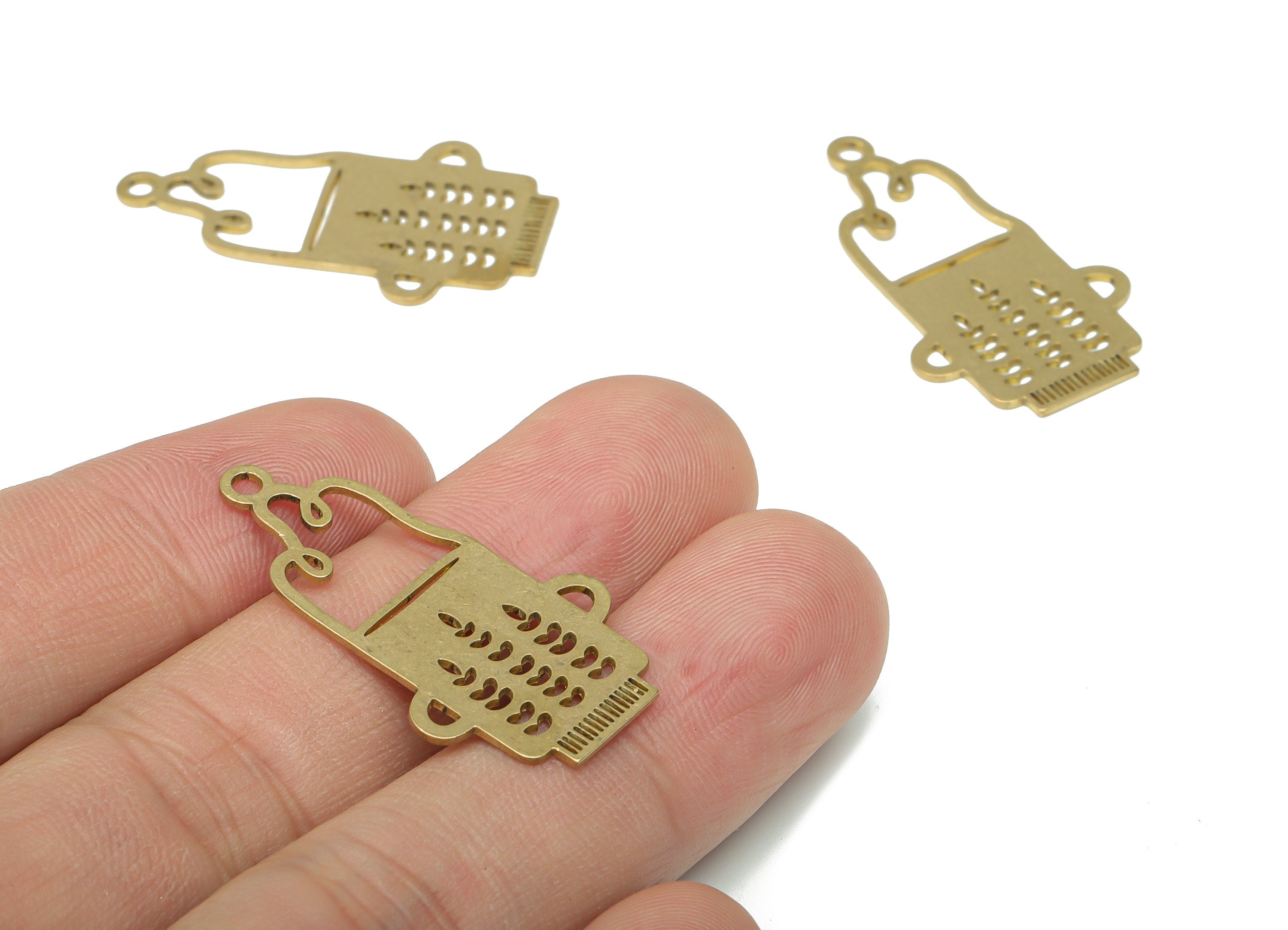 Brass Frothy Coffee Earring Charms - Raw Brass Heart Cup Pendant - DIY Jewelry Making Supplies - 34.77x19.2x0.63mm - PPA3037 - DOMEDBAZAAR